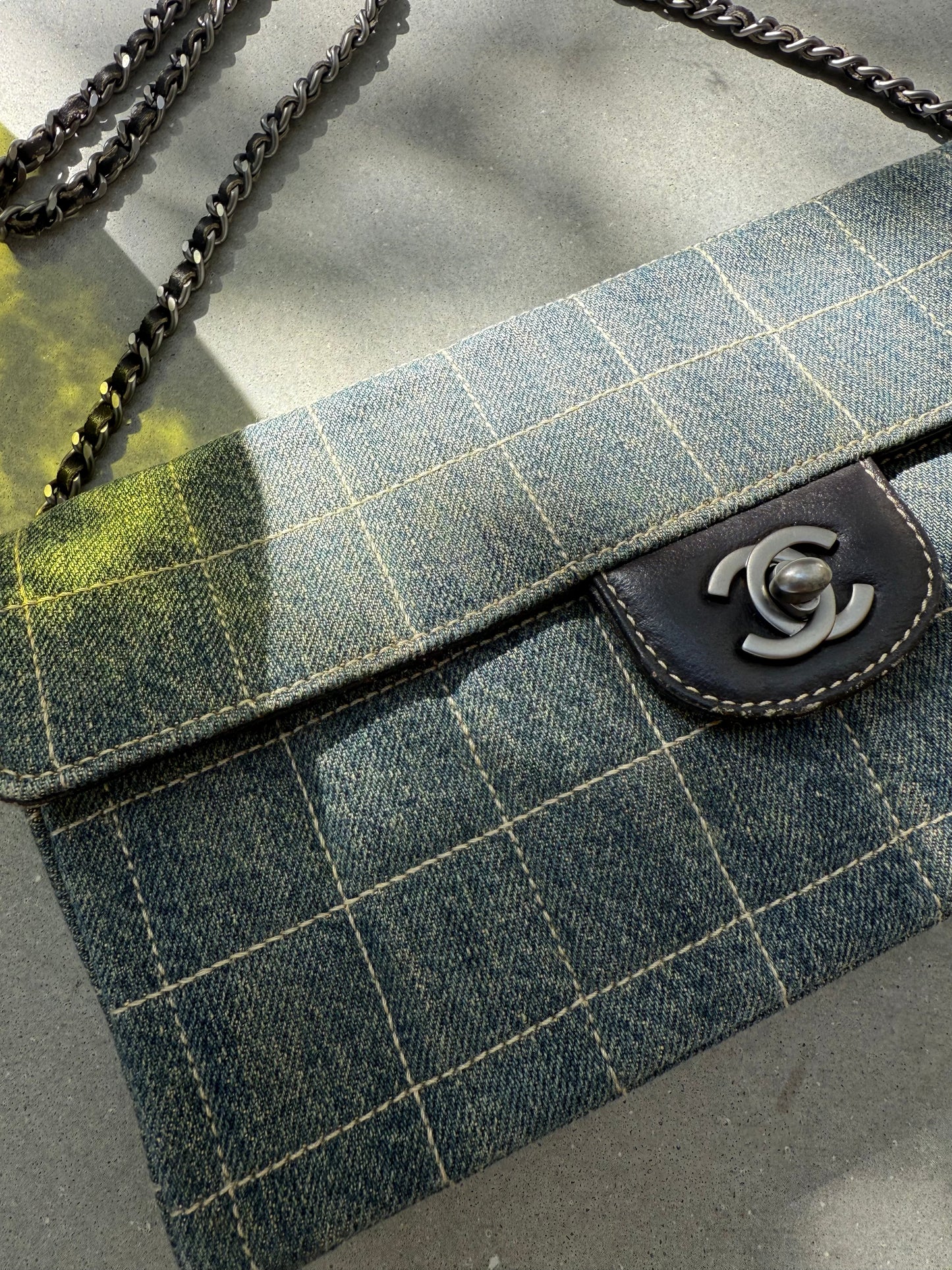 Vintage Chanel Denim East West Chocolate Bar Bag