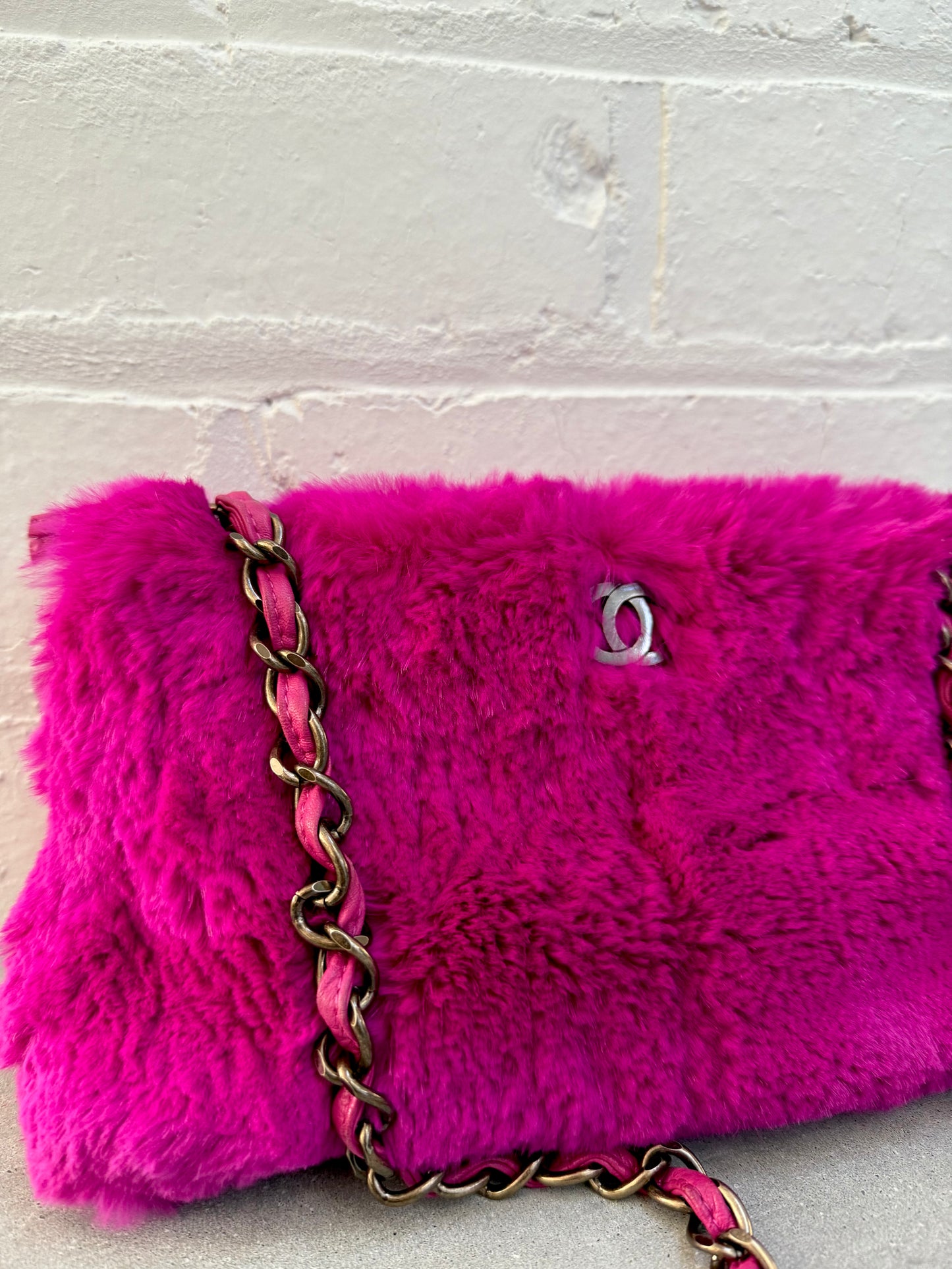 Chanel Fuschia Rabbit Fur Bag