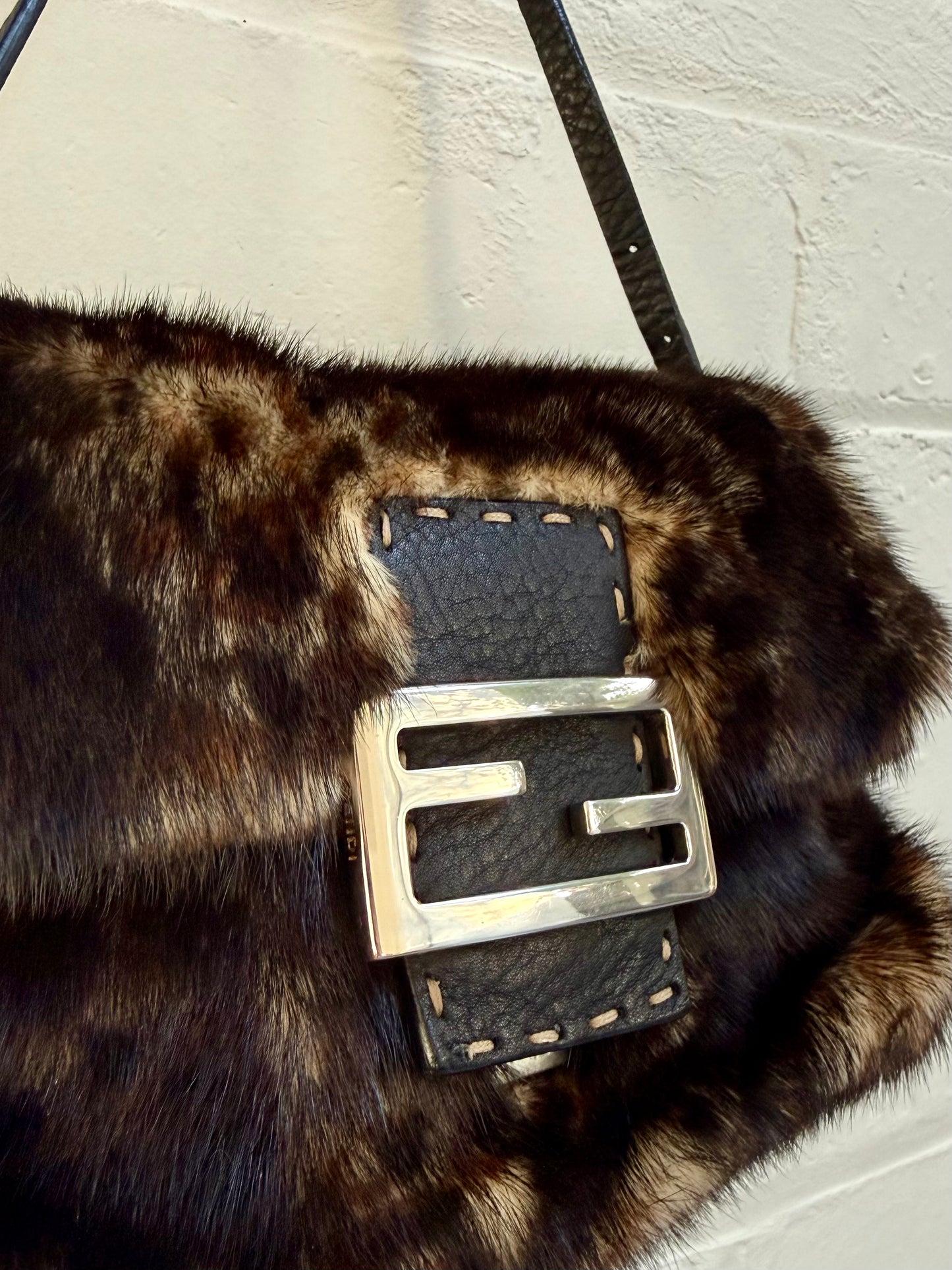 Fendi Mini Mama Selleria Baguette in Leopard Mink Fur