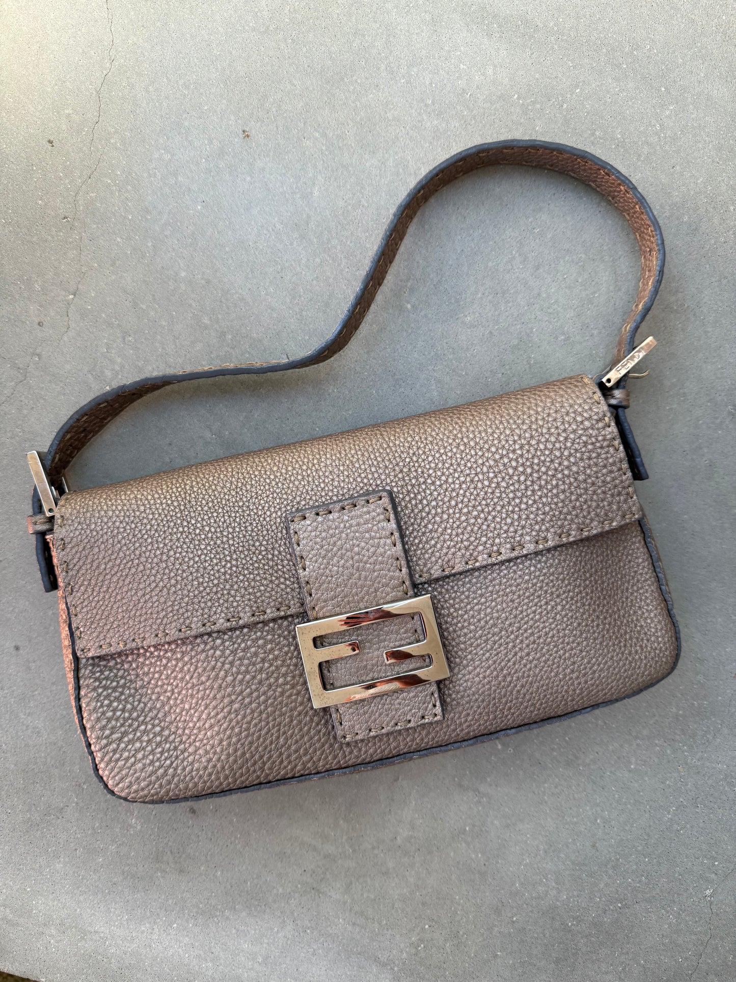 Fendi Selleria Baguette in Metallic Grey