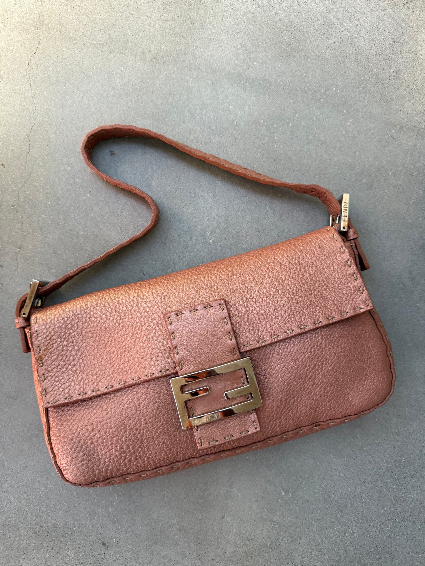 Fendi Selleria Baguette in Metallic Rose