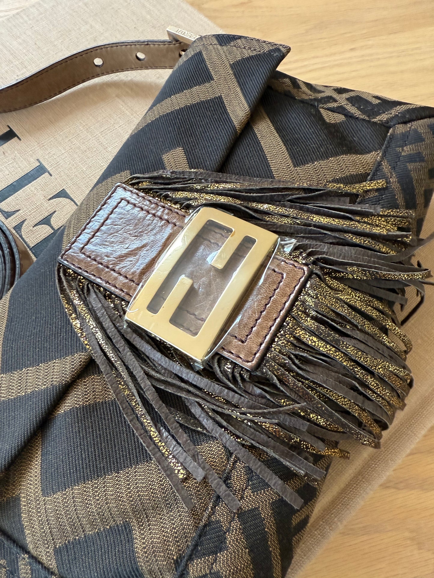 Fendi Giant Zucca Tassled Baguette