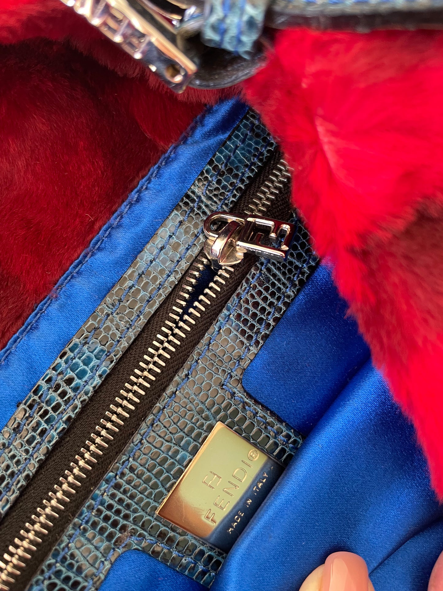 Rare Fendi Fur Baguette with Lizard Trim & Lapis Buckle