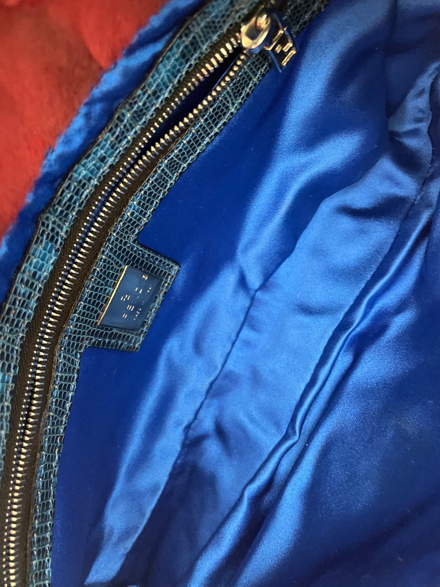Rare Fendi Fur Baguette with Lizard Trim & Lapis Buckle