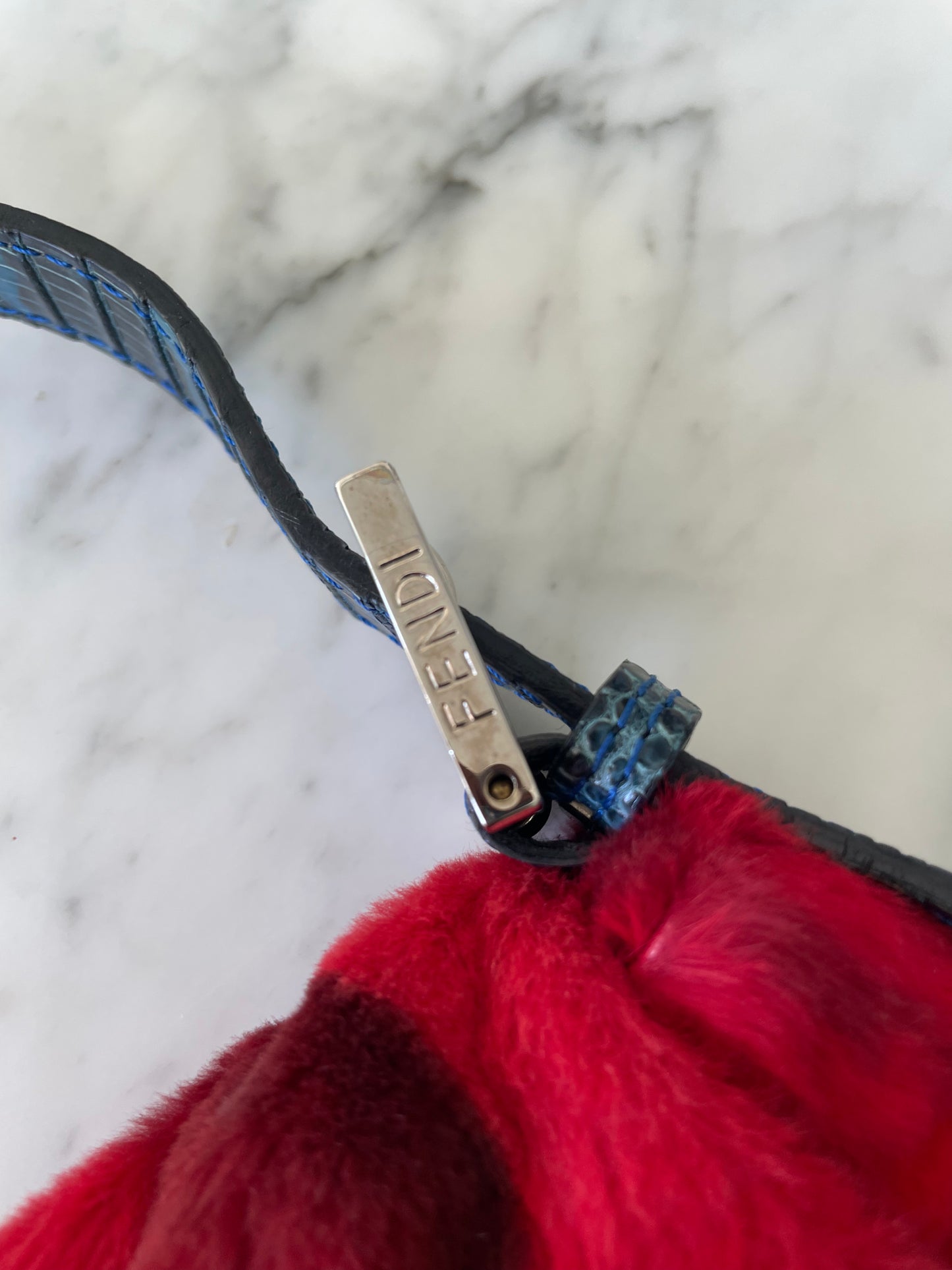 Rare Fendi Fur Baguette with Lizard Trim & Lapis Buckle