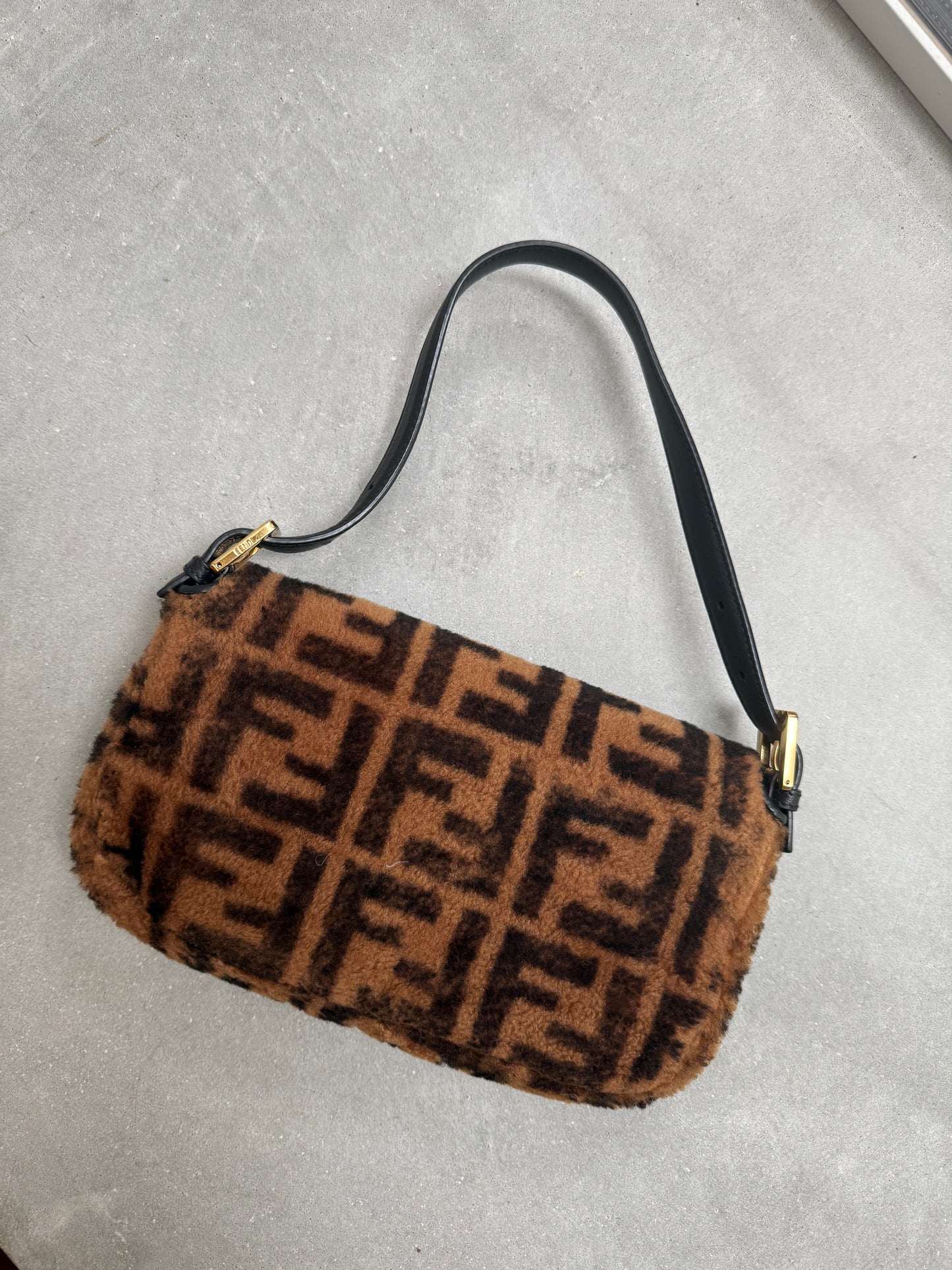 Fendi Zucca Shearling Fur Baguette