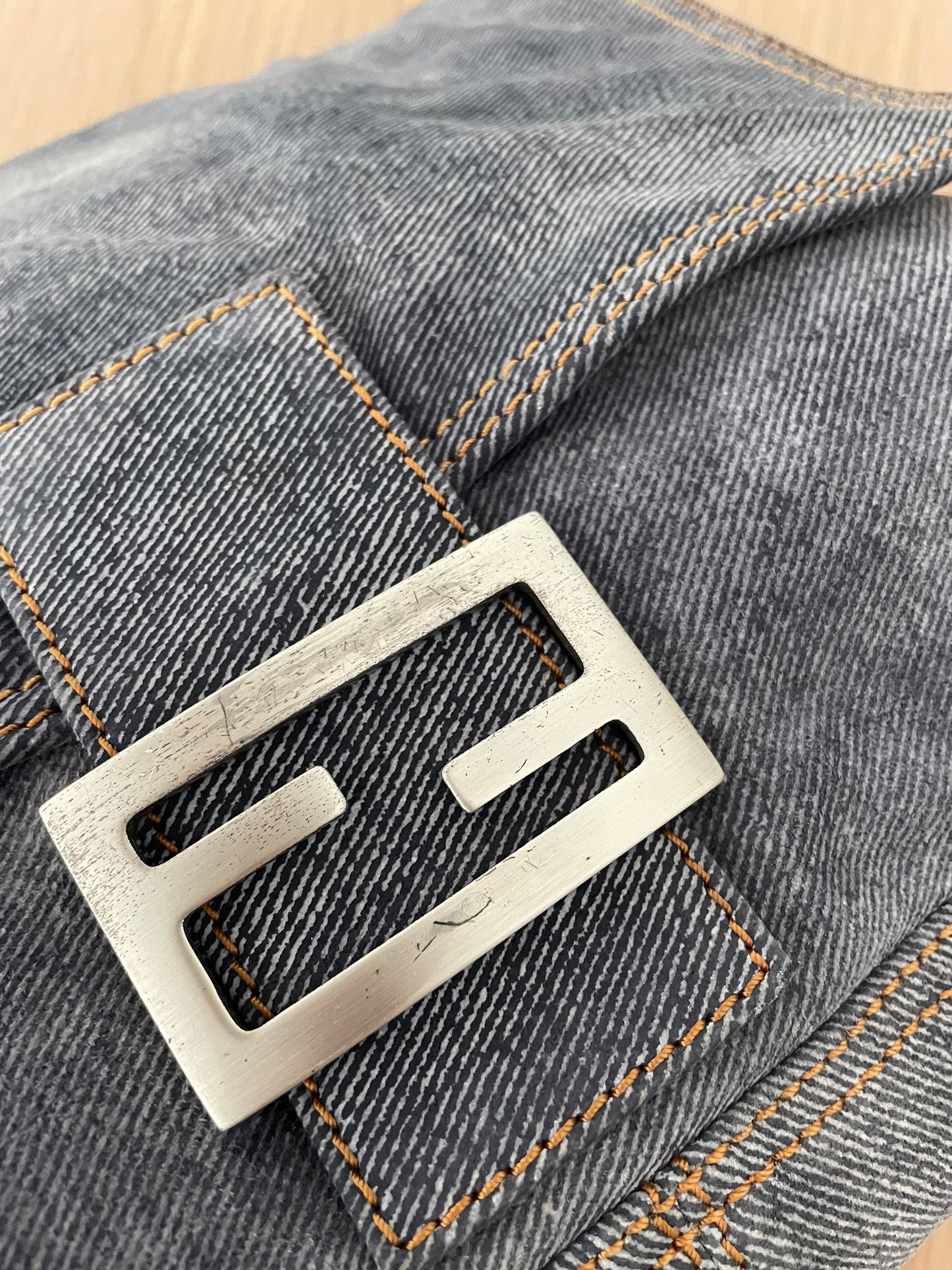 Fendi Denim Suede Mamma Baguette