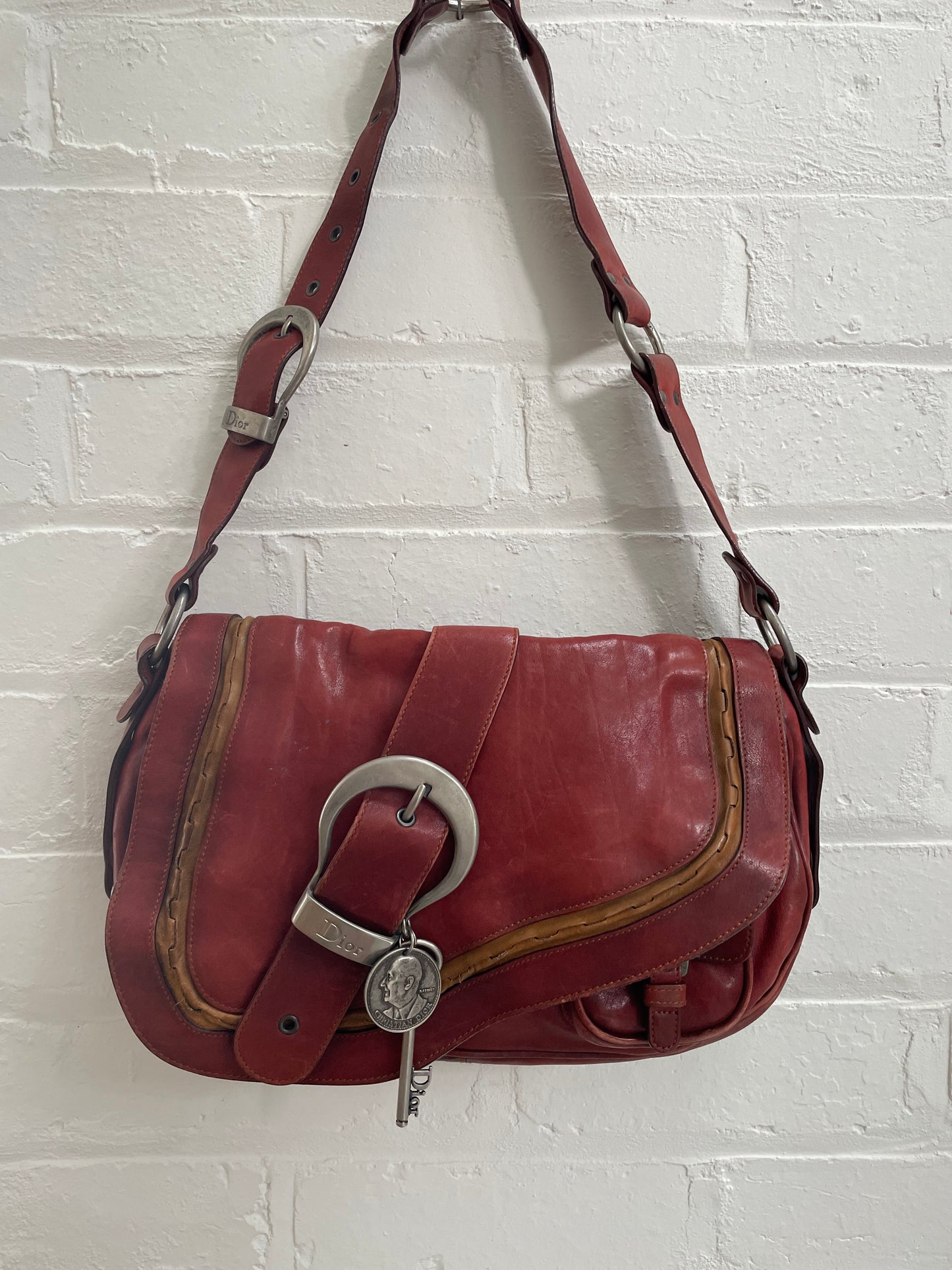 Rare Vintage Dior Gaucho Saddle Bag in Red