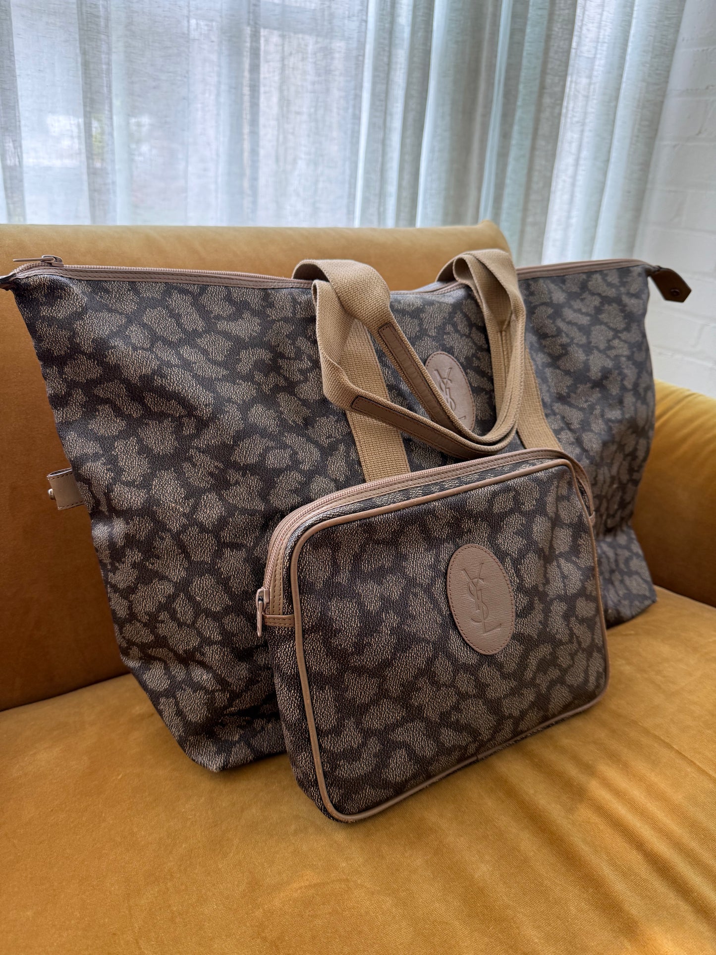 Vintage YSL Giraffe Print Weekend / Travel Bag with Pouch