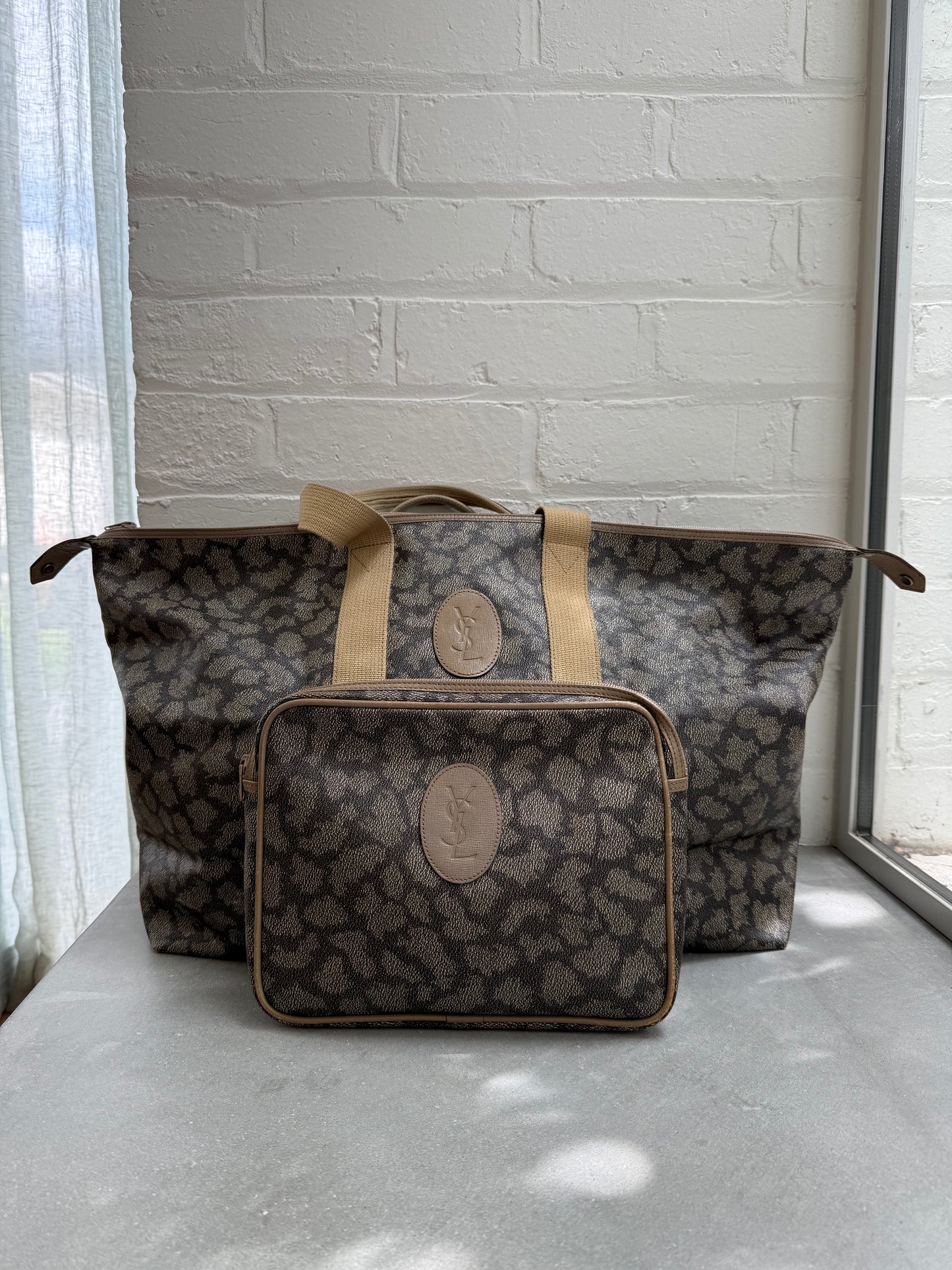 Vintage YSL Giraffe Print Weekend / Travel Bag with Pouch