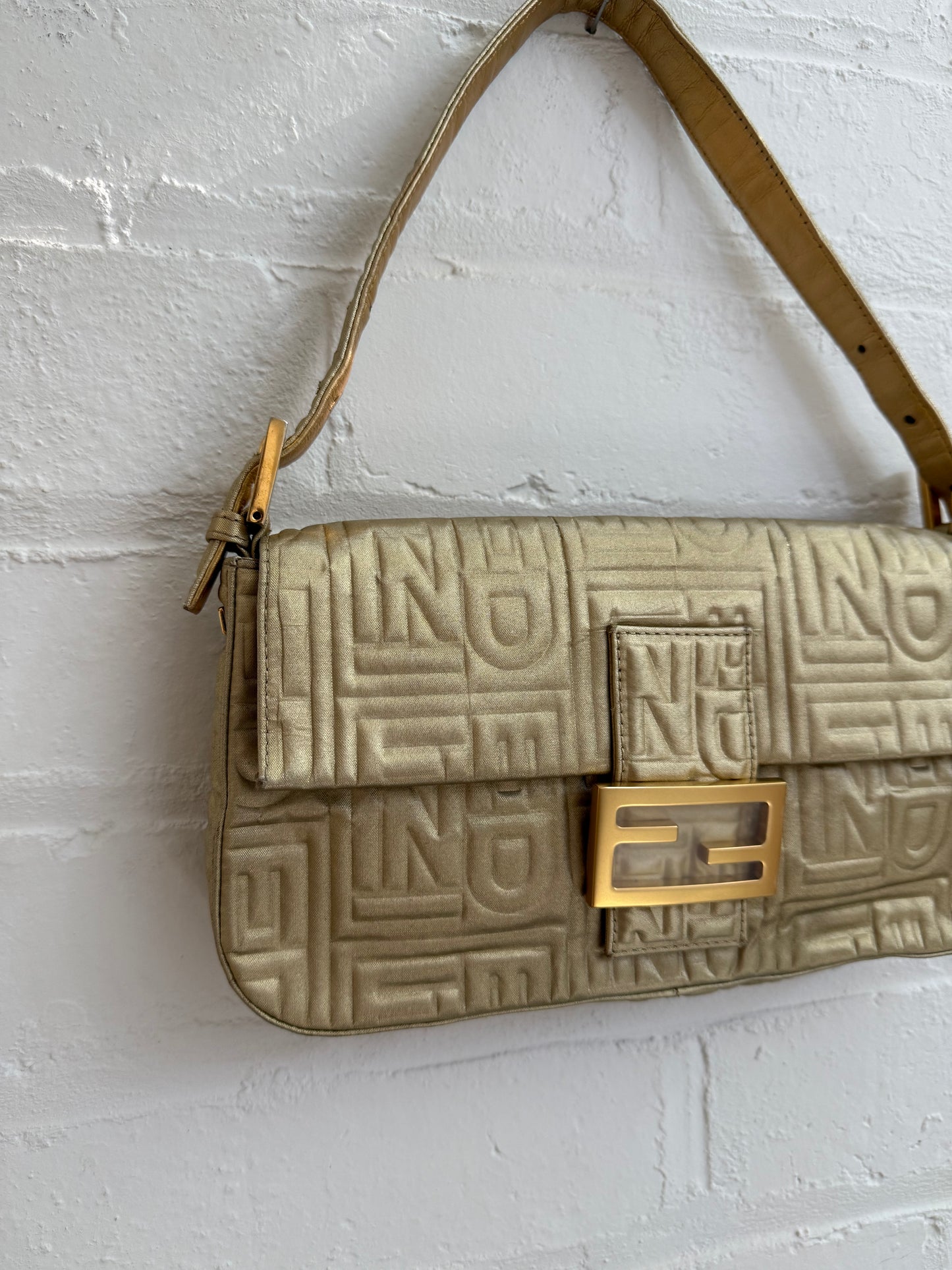 Fendi Gold Embossed Baguette