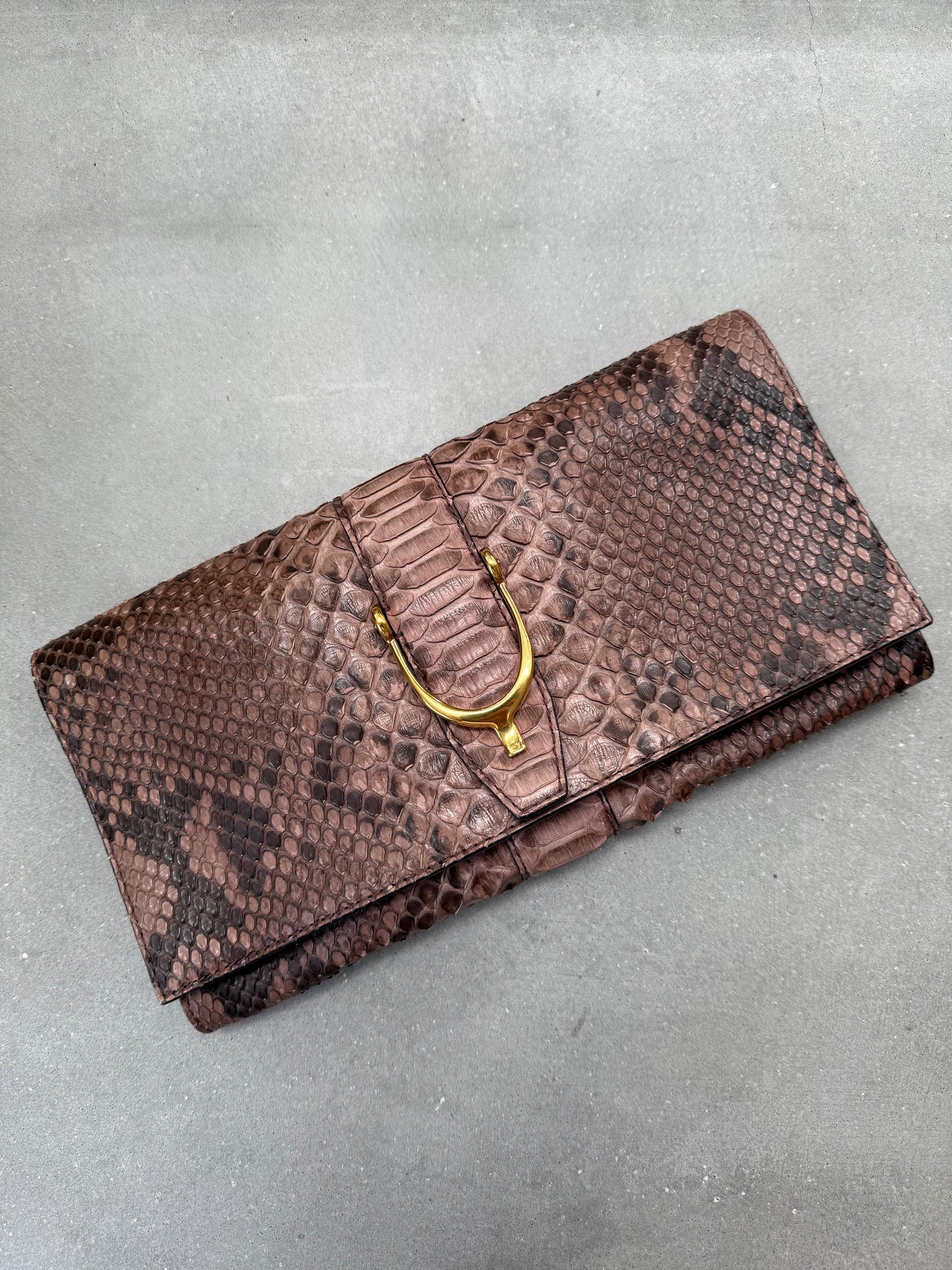 Gucci Brown Python Leather Stirrup Clutch
