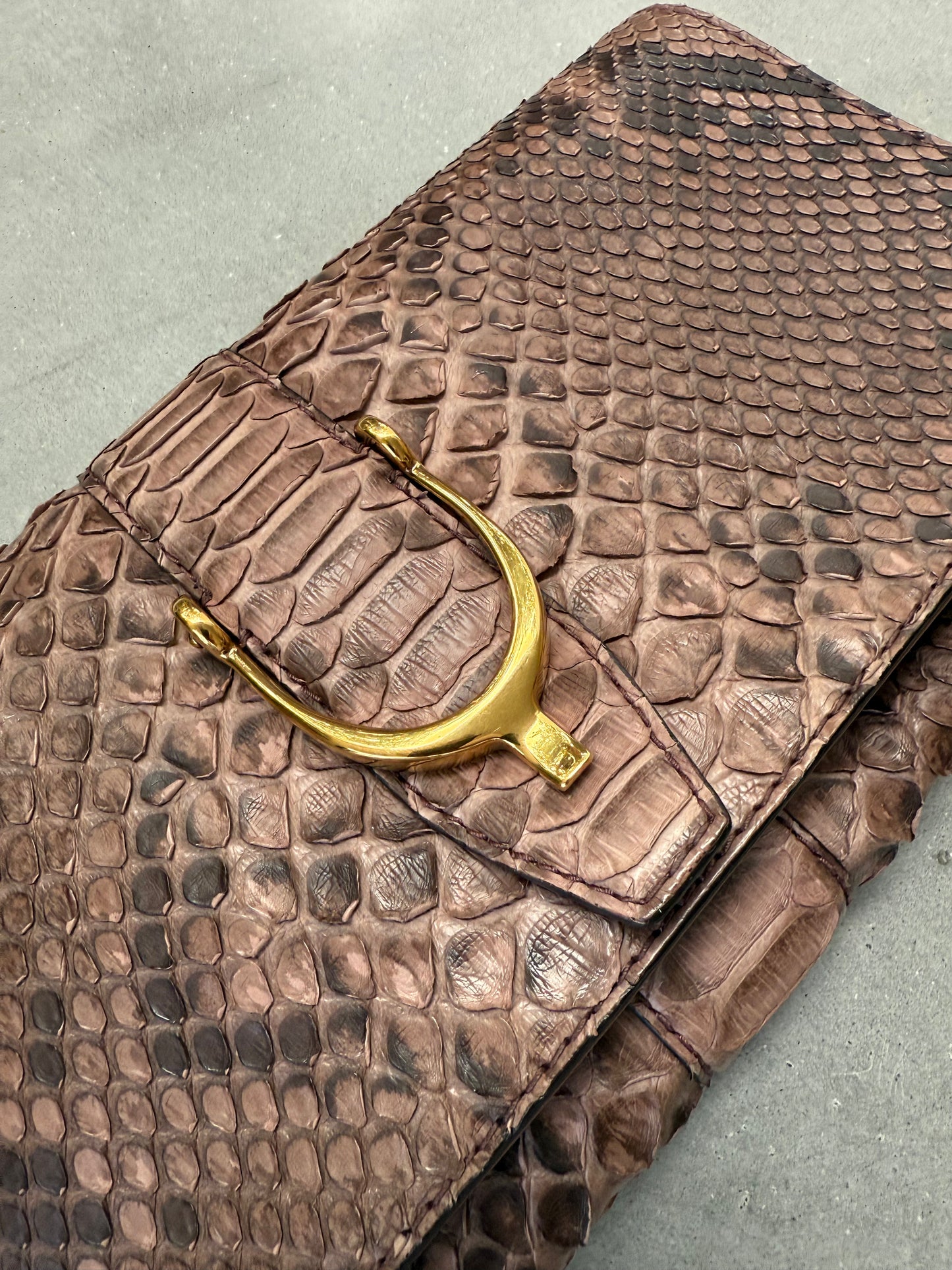 Gucci Brown Python Leather Stirrup Clutch