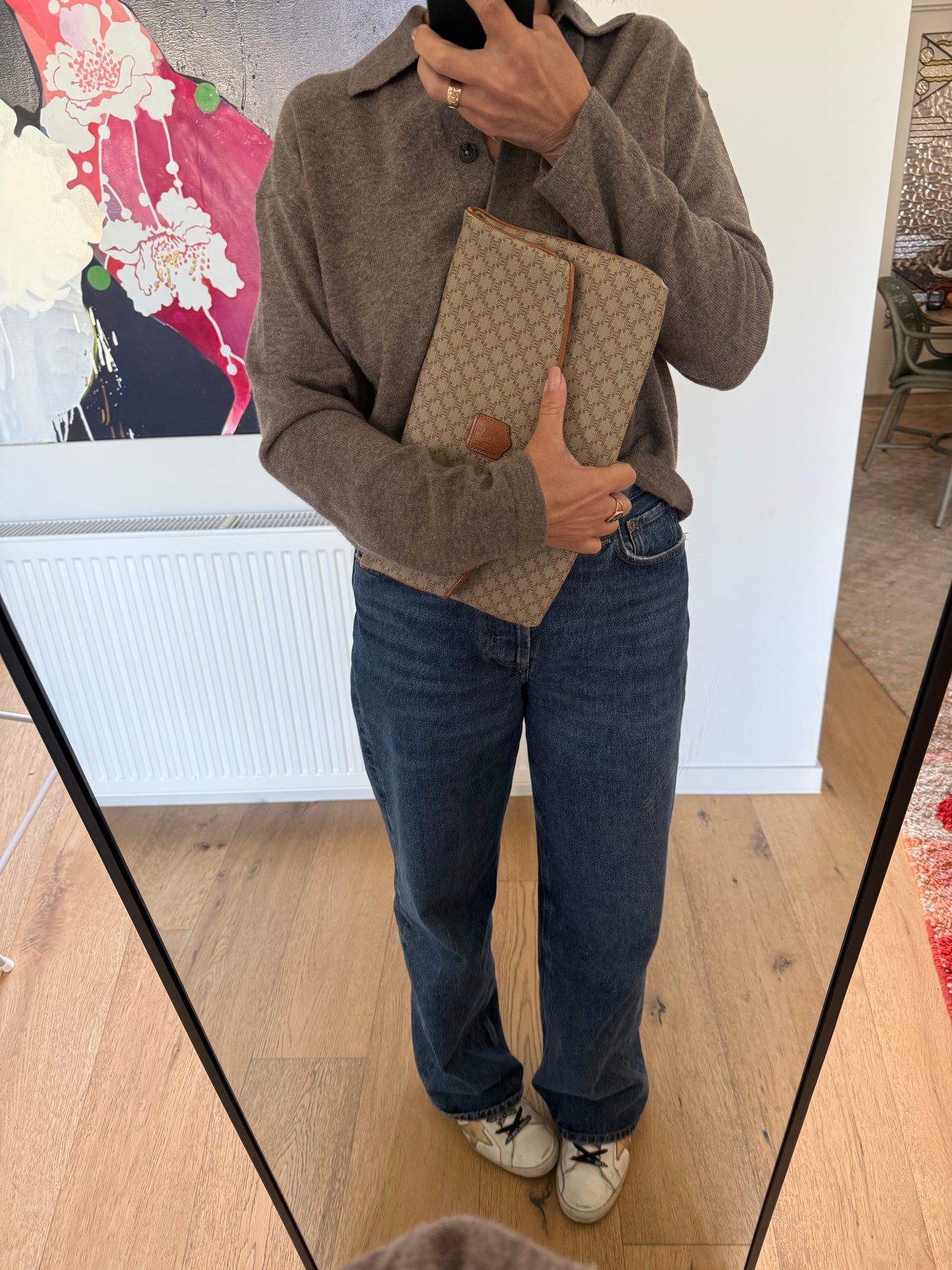 Céline Beige Macadam Pattern Clutch Bag