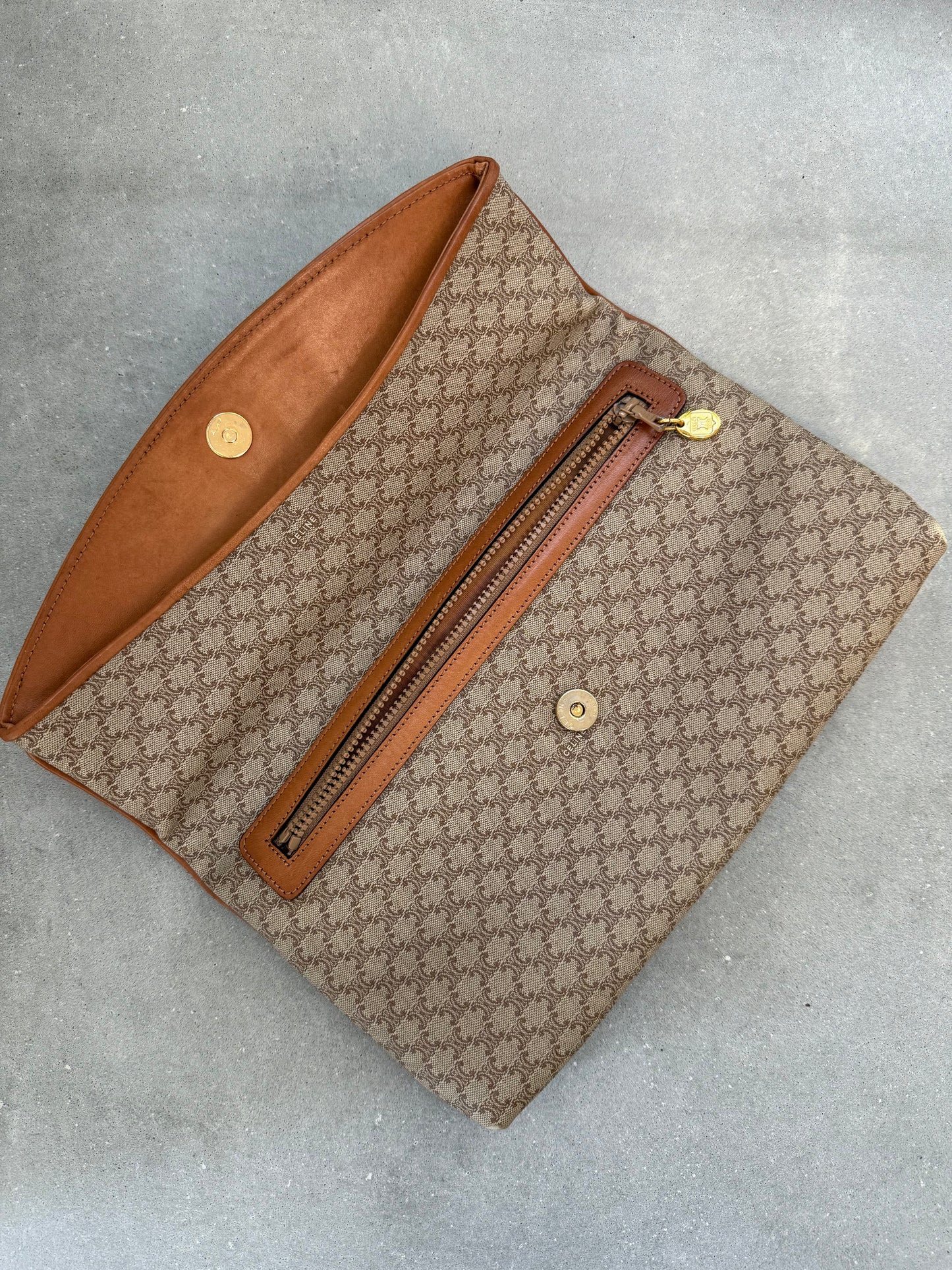 Céline Beige Macadam Pattern Clutch Bag