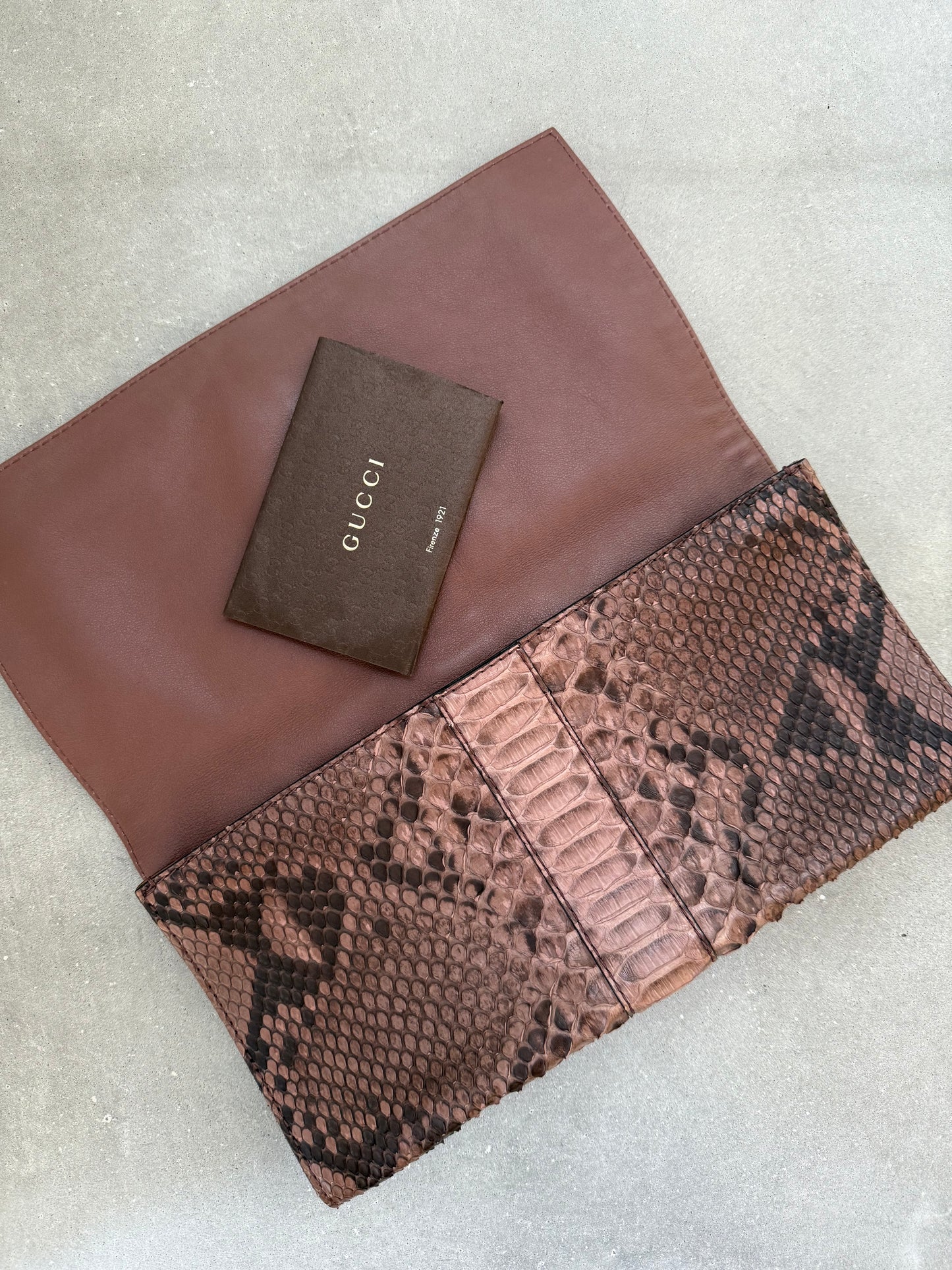 Gucci Brown Python Leather Stirrup Clutch