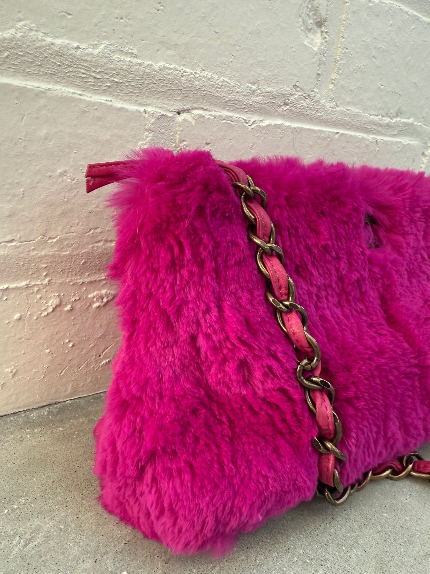 Chanel Fuschia Rabbit Fur Bag