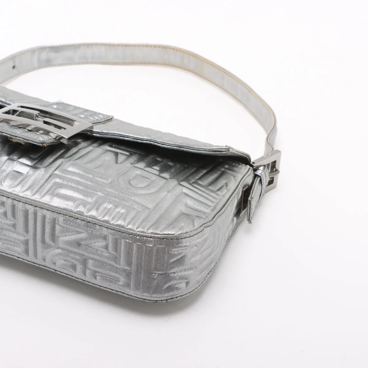 Fendi Silver Logo Embossed Baguette