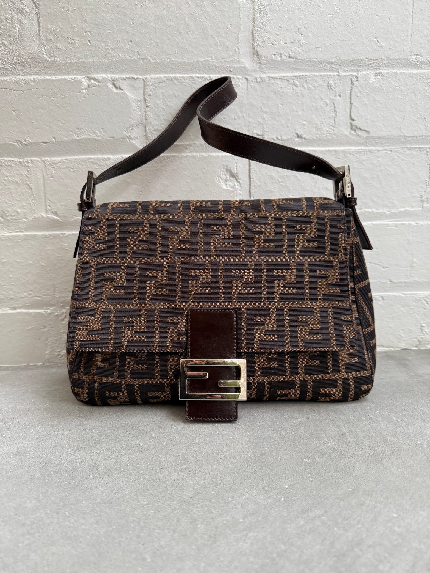 Fendi Zucca Mamma Baguette with Silver Hardware