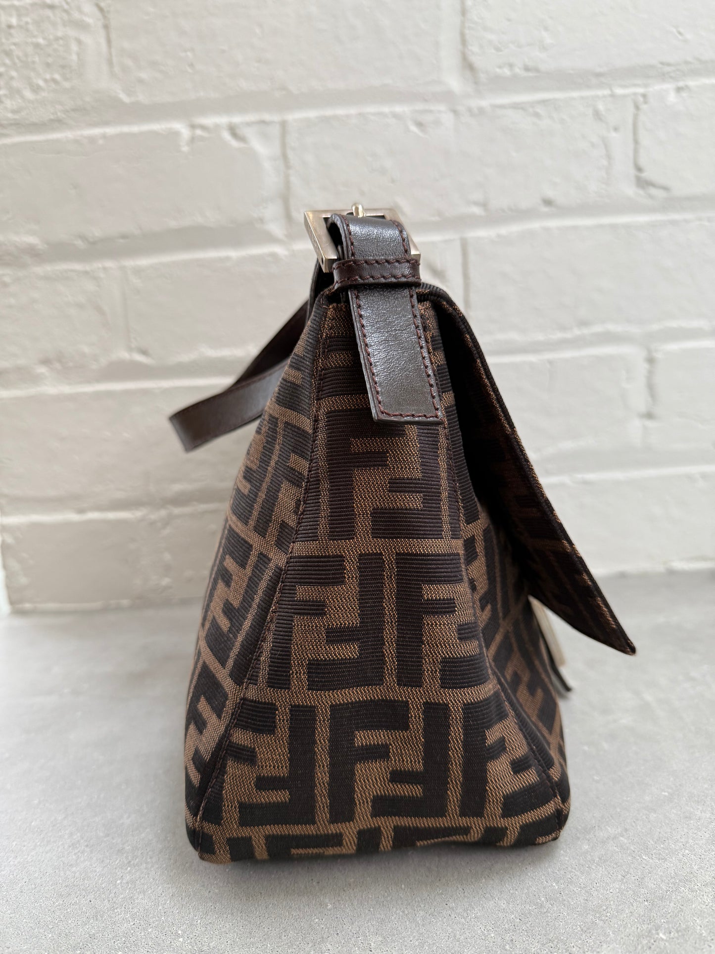 Fendi Zucca Mamma Baguette with Silver Hardware