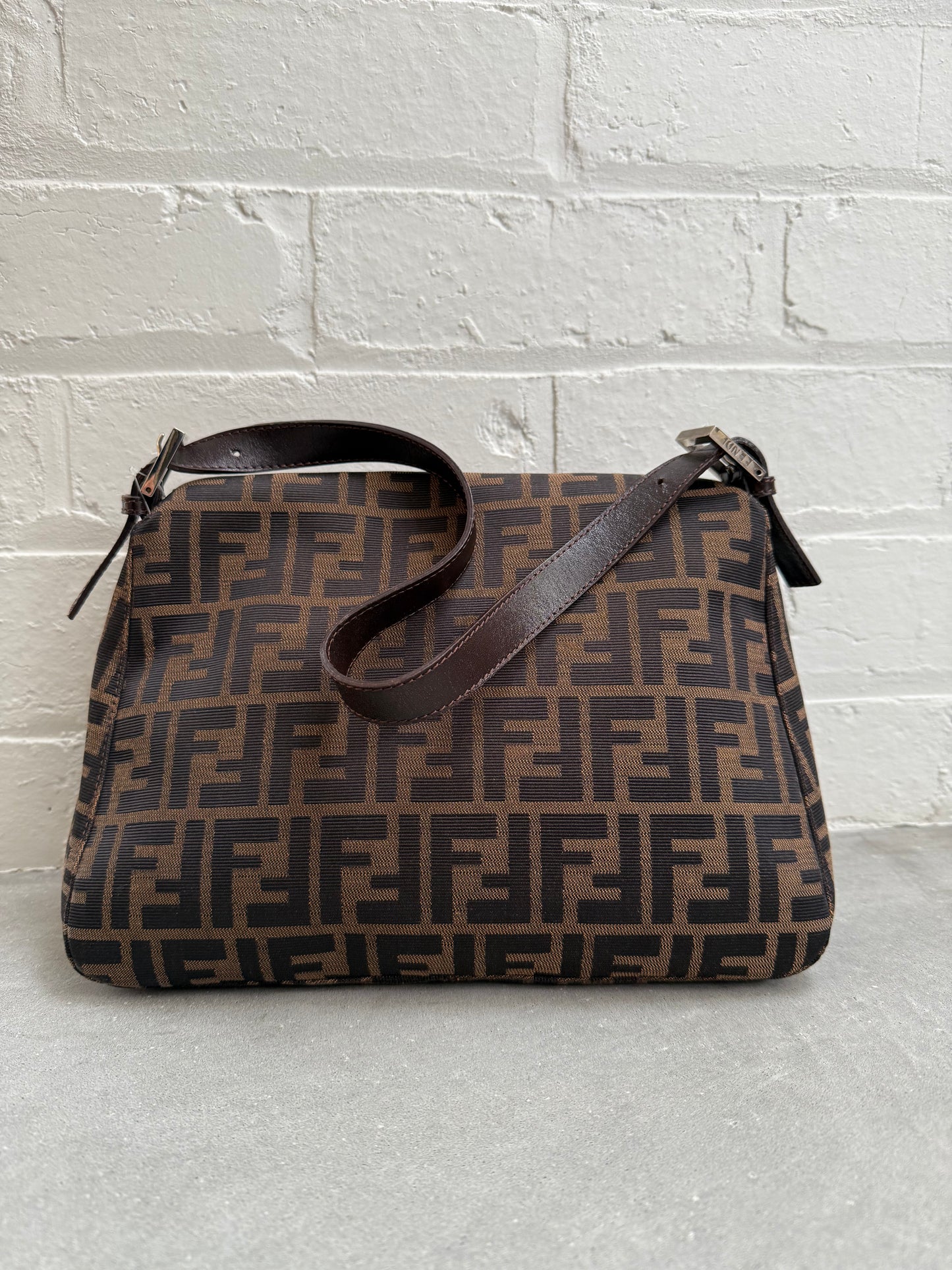 Fendi Zucca Mamma Baguette with Silver Hardware