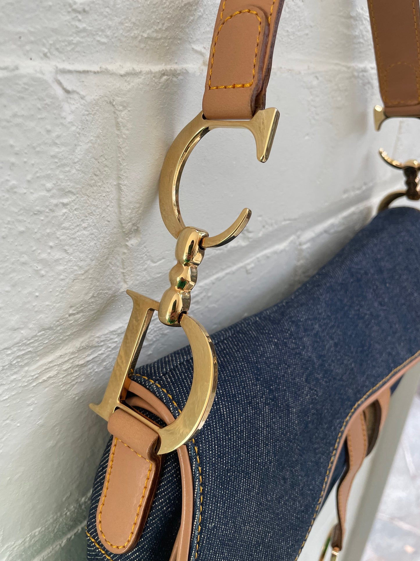 Dior Denim and Leather Saddle Bag