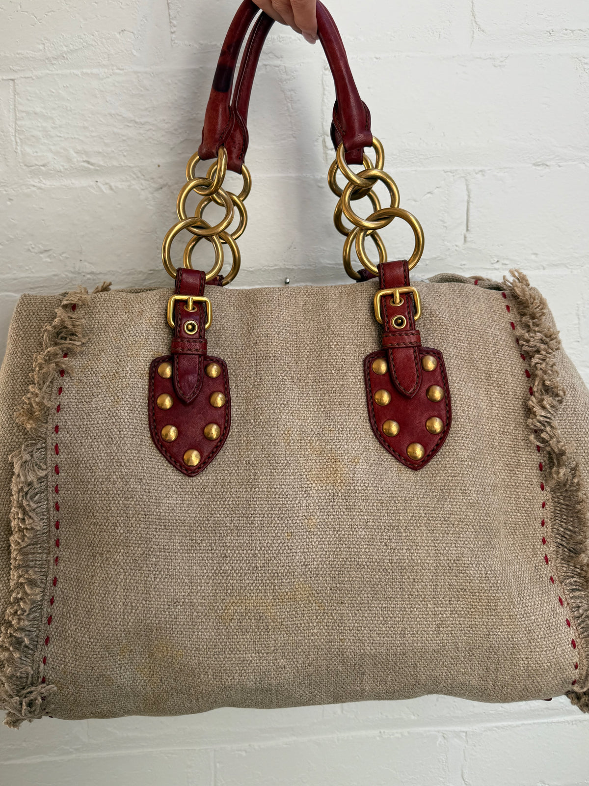 Vintage Miu Miu Hemp Fringe Tote Bag