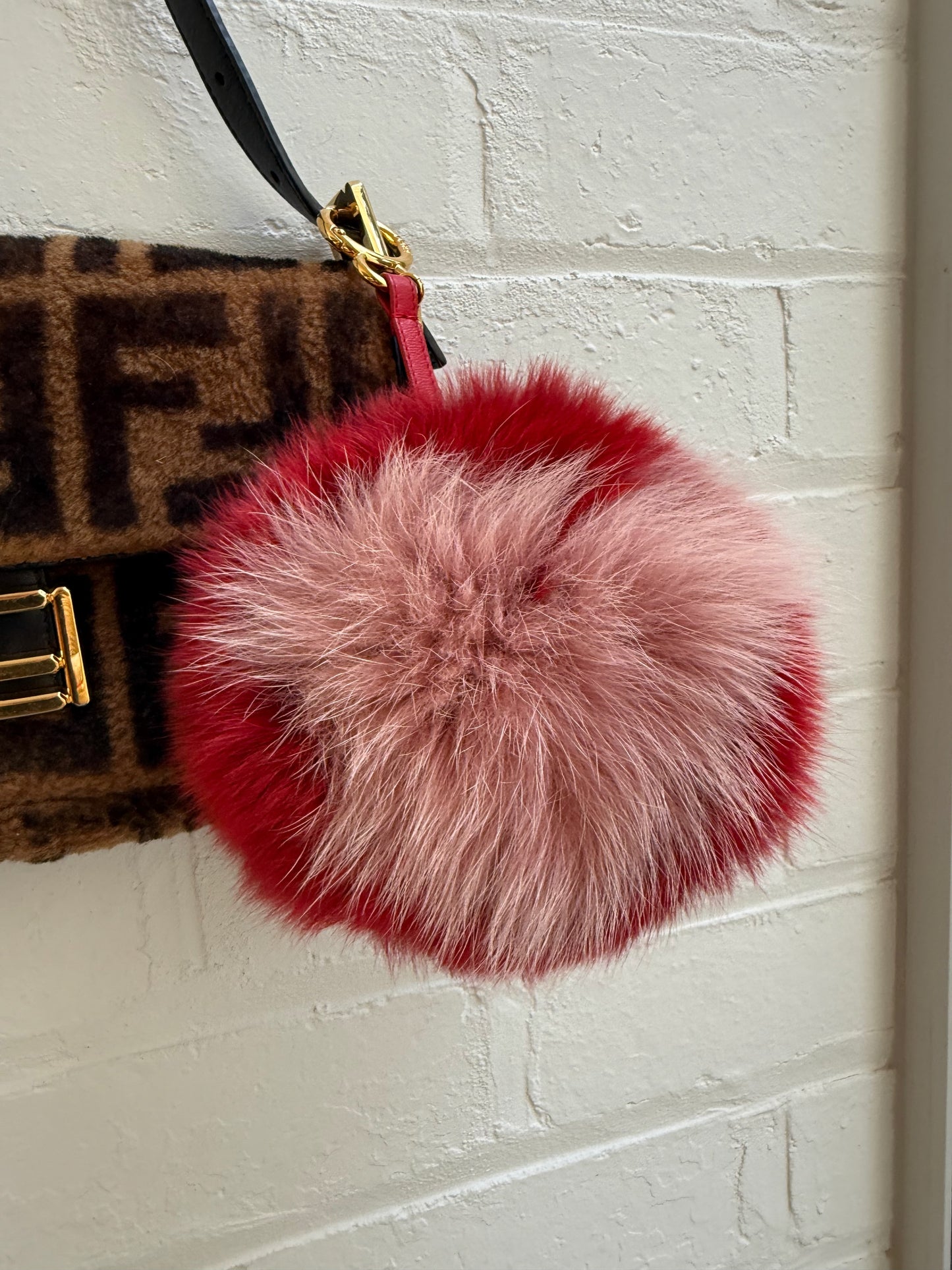 Fendi Fox Fur Love Heart Pom Pom Charm / Key Chain