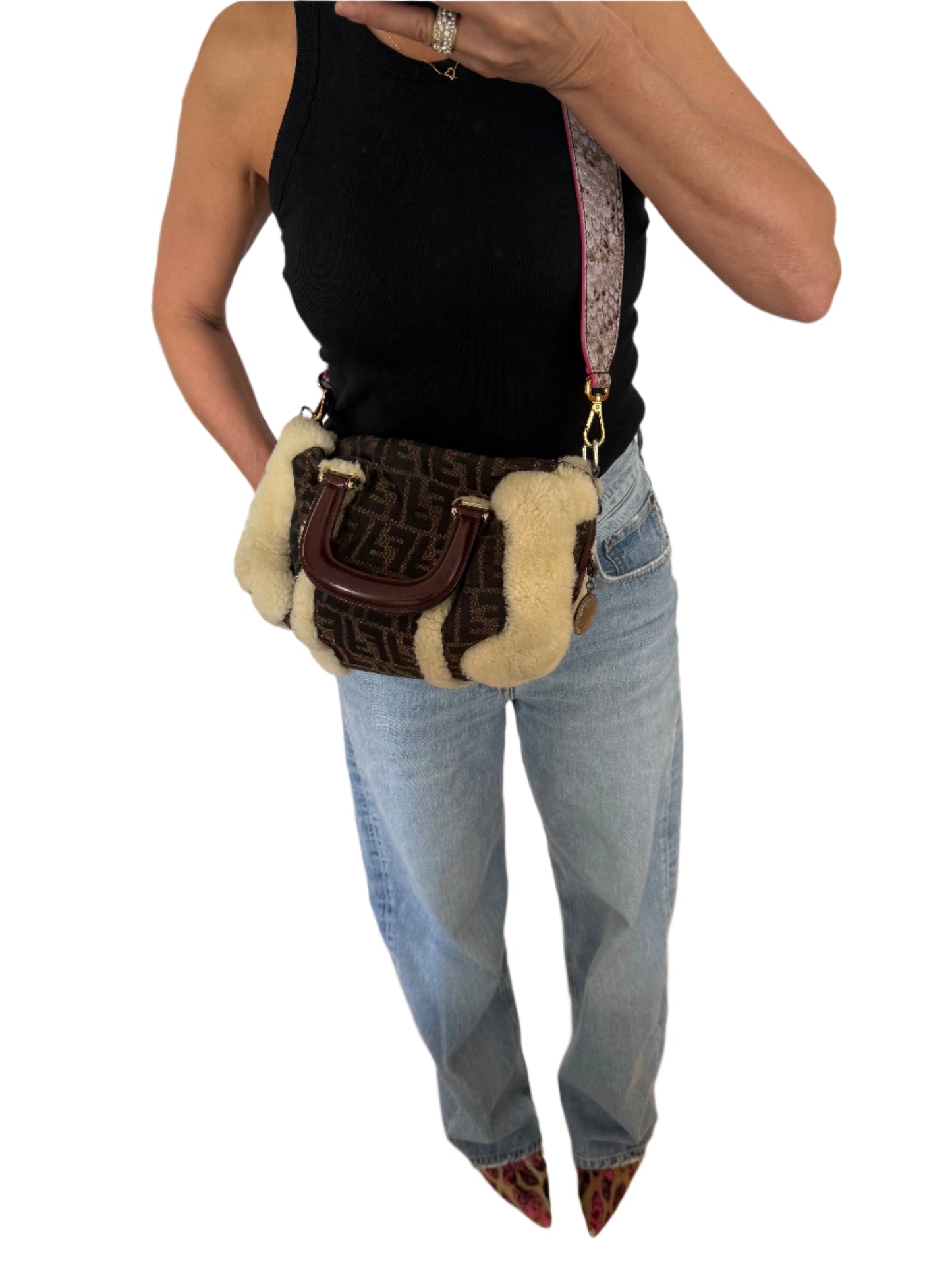 Fendi Shearling Zucca Boston Bag