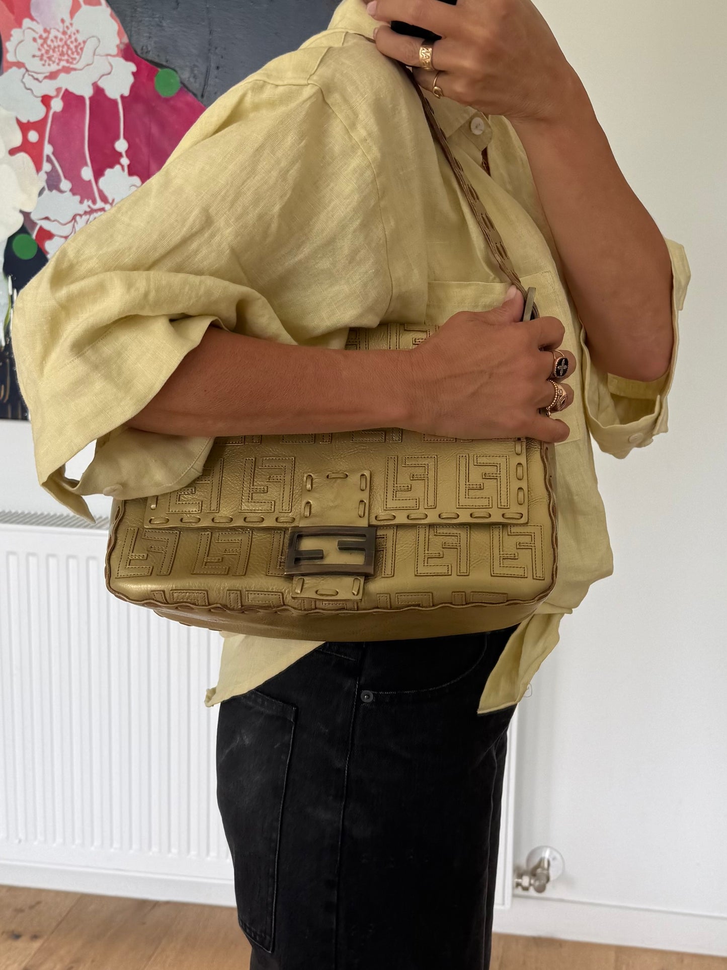 Fendi Gold FF Embossed Mama Baguette