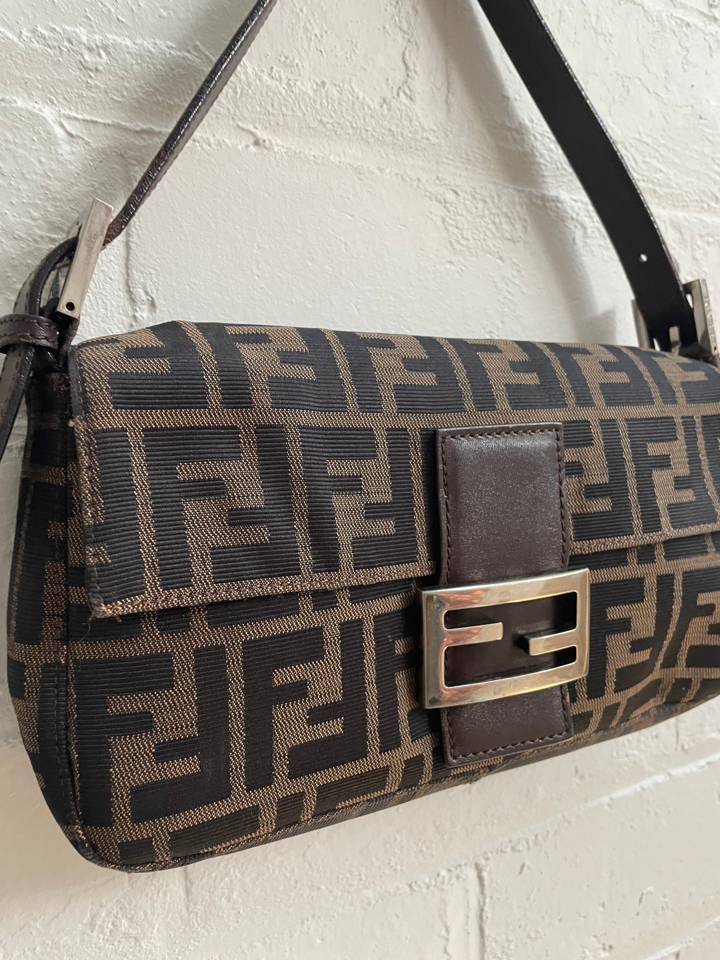 Fendi Zucca Baguette with Silver Hardware