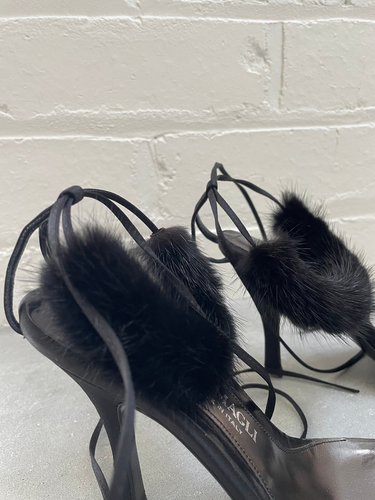 Bruno Magli Fur Trimmed Sandals Size 38