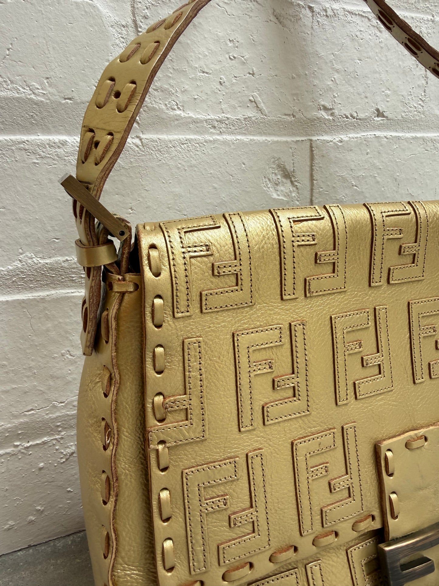 Fendi Gold FF Embossed Mama Baguette