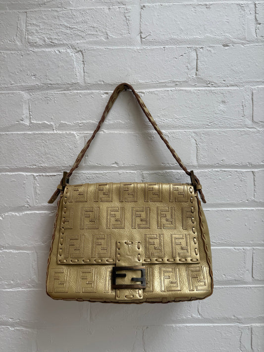 Fendi Gold FF Embossed Mama Baguette