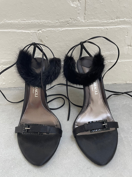 Bruno Magli Fur Trimmed Sandals Size 38