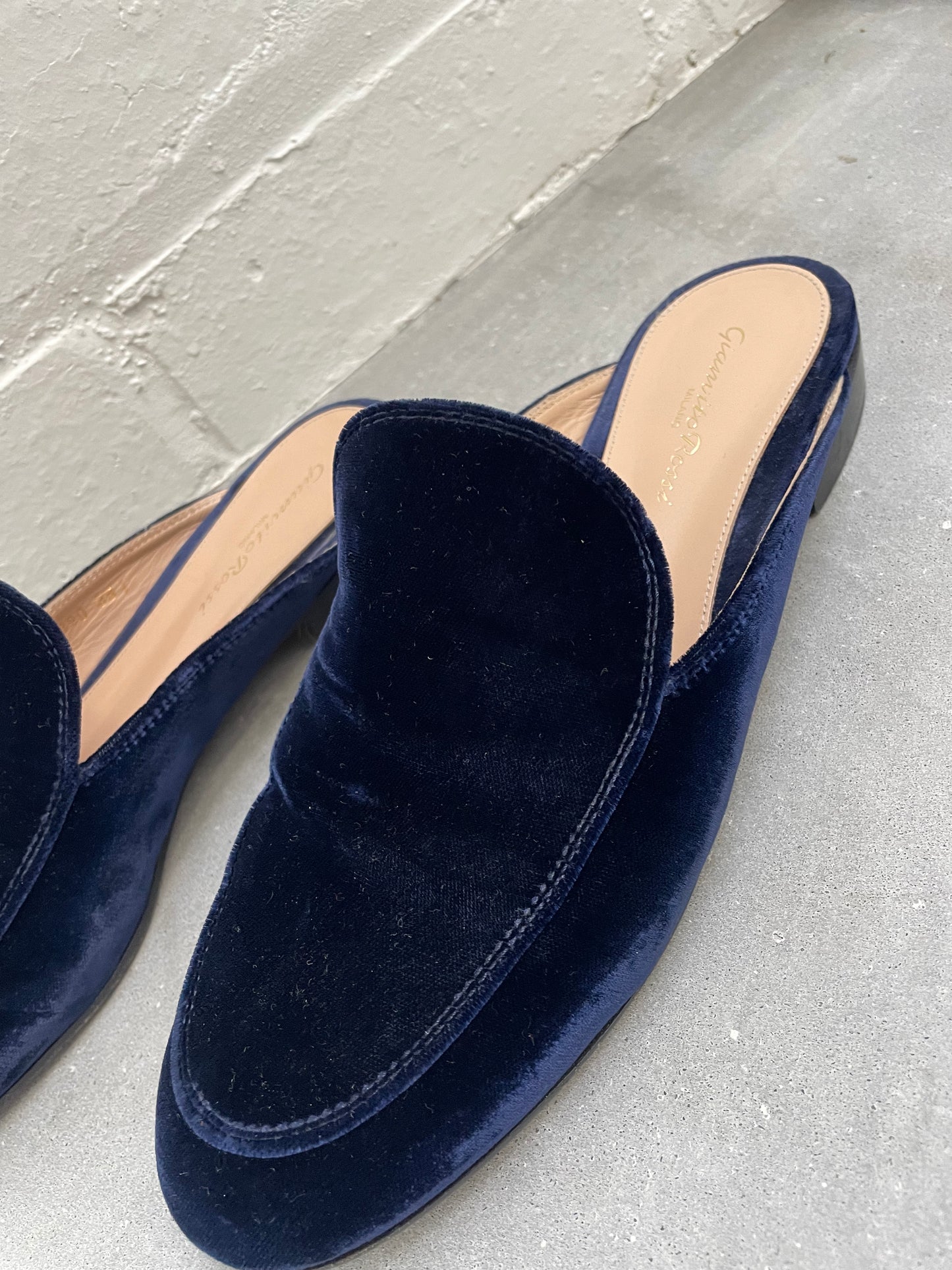 Gianvito Rossi Blue Velvet Palau Slip on Mules Size 38