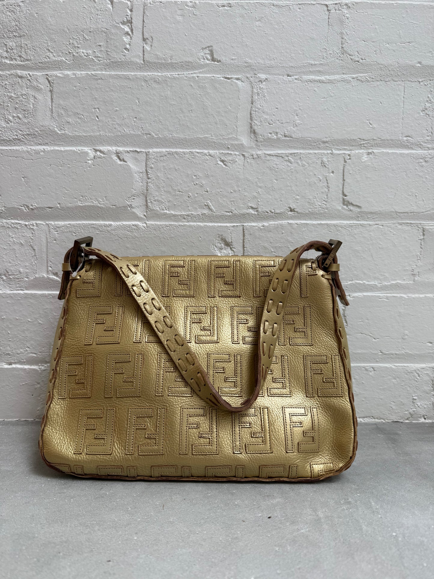 Fendi Gold FF Embossed Mama Baguette