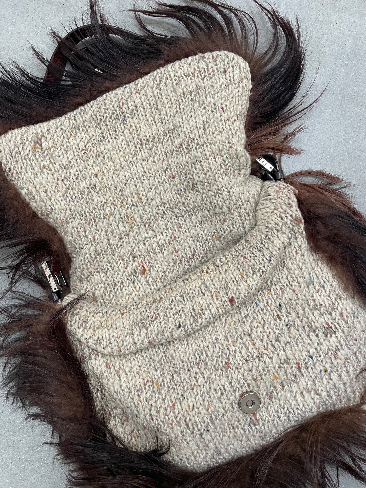 Fendi Cream Crochet & Goat Fur Mamma Baguette