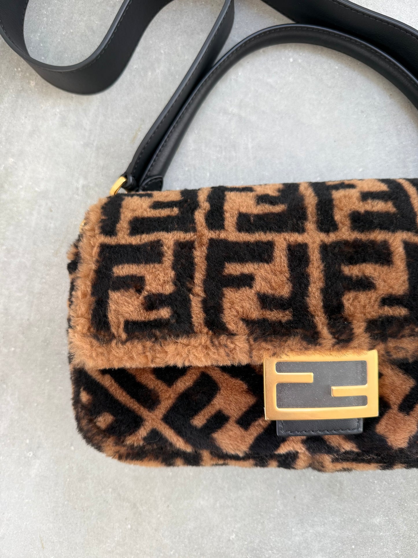 Fendi Zucca Shearling Fur Baguette