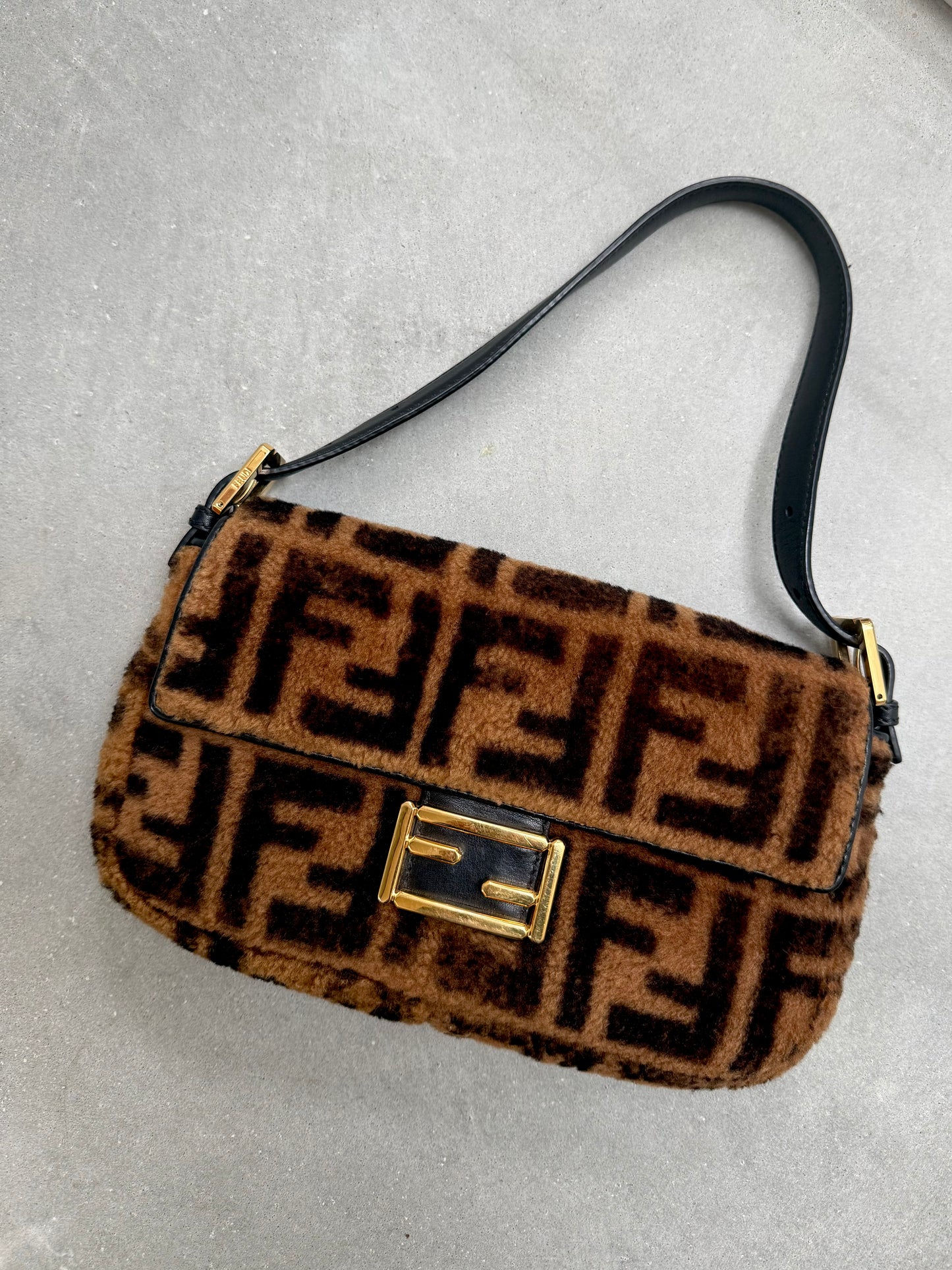 Fendi Zucca Shearling Fur Baguette