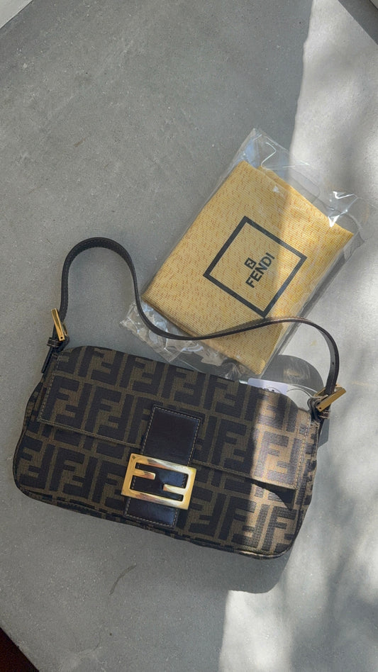 Fendi Zucca Baguette with Gold Hardware