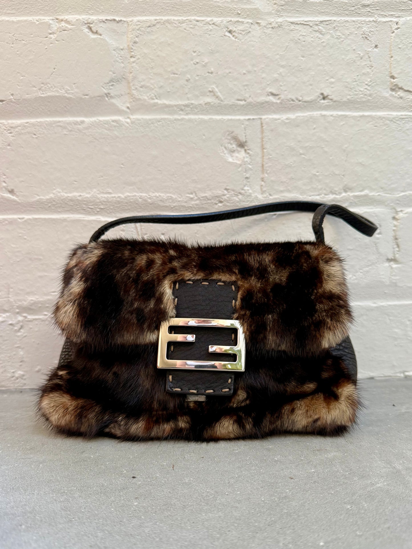 Fendi Mini Mama Selleria Baguette in Leopard Mink Fur