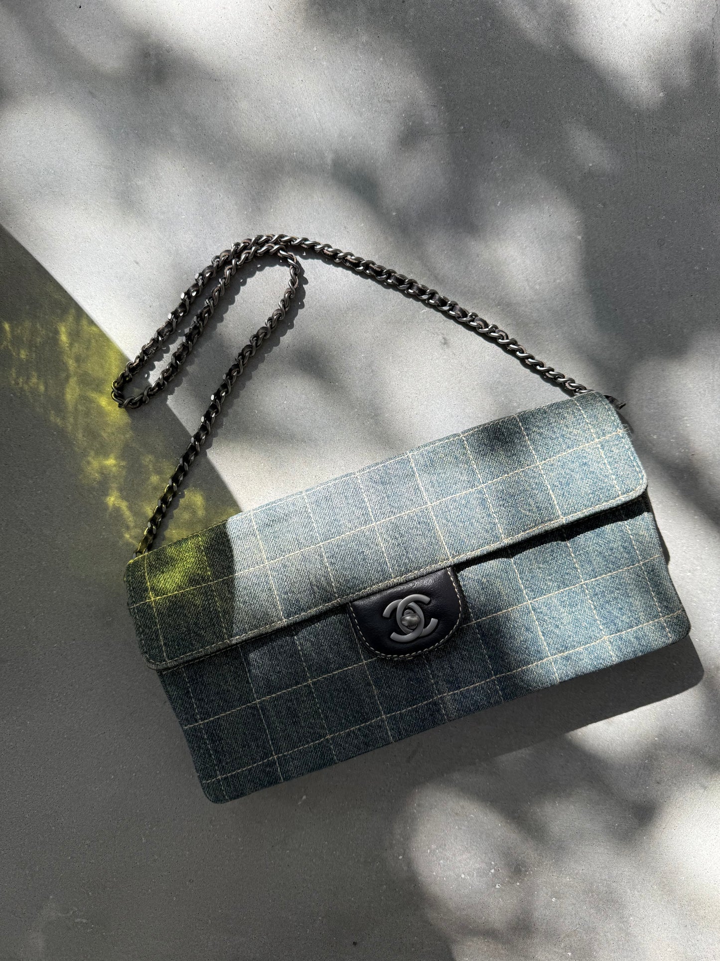 Vintage Chanel Denim East West Chocolate Bar Bag