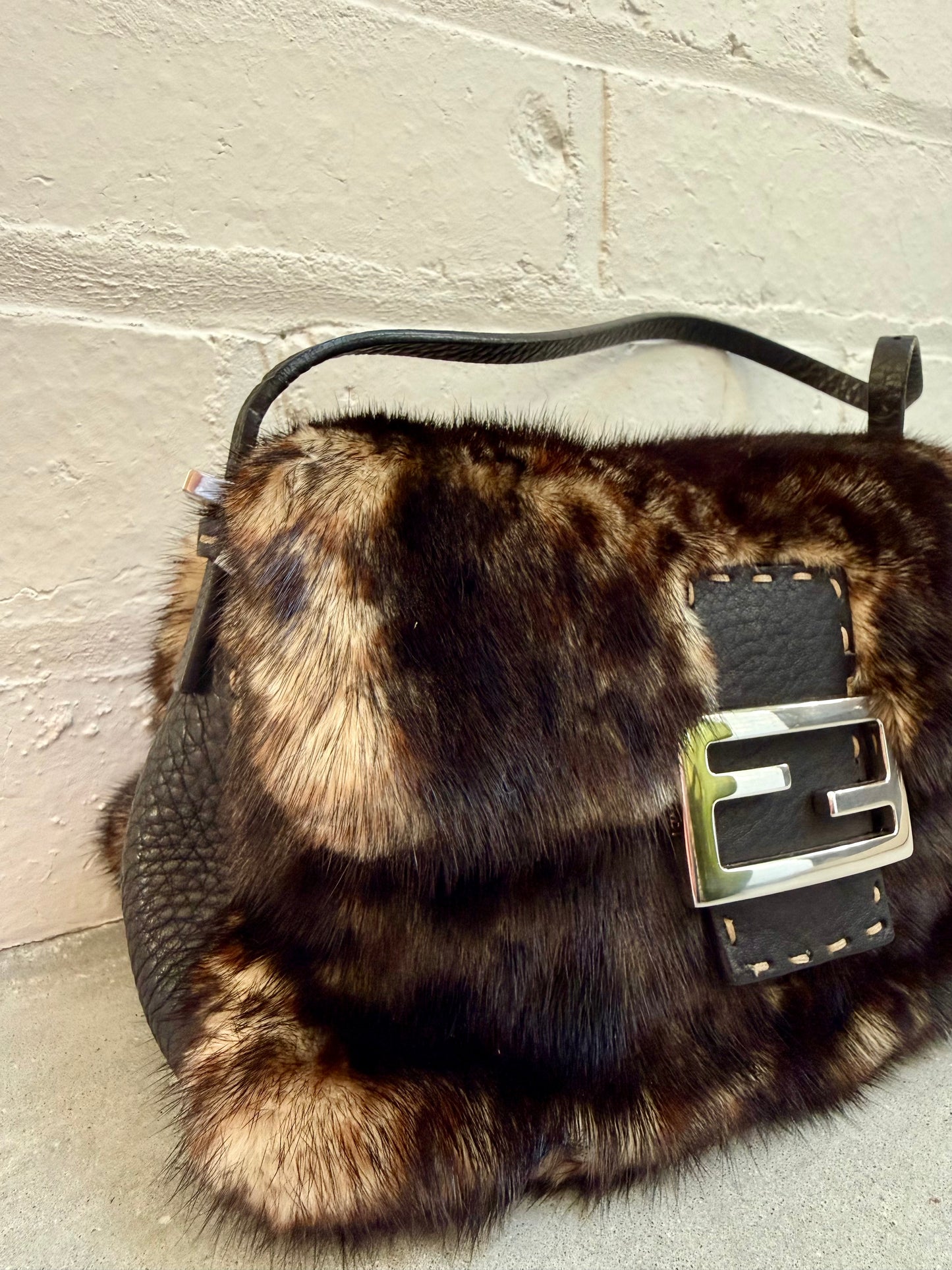 Fendi Mini Mama Selleria Baguette in Leopard Mink Fur