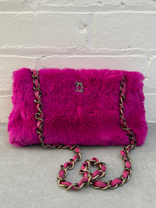Chanel Fuschia Rabbit Fur Bag