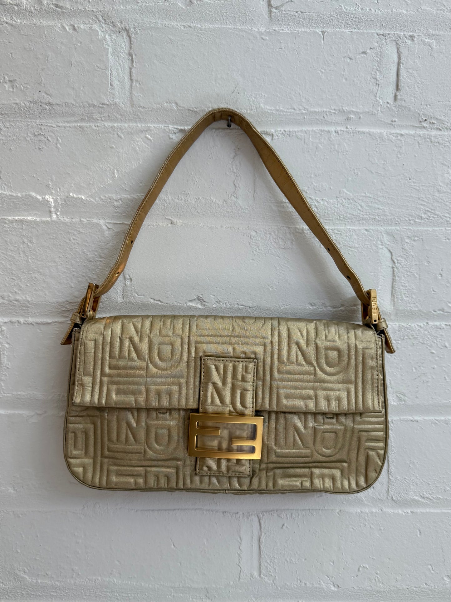 Fendi Gold Embossed Baguette