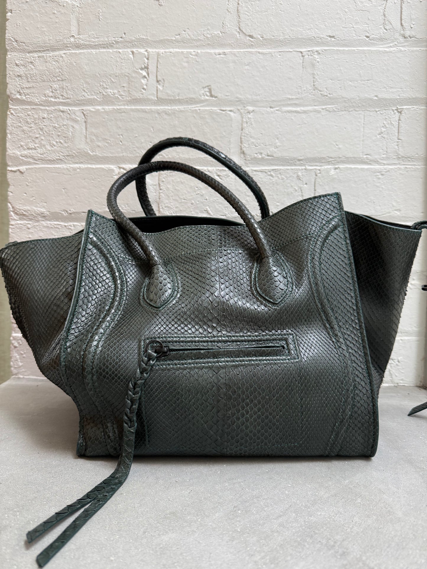 Celine Phantom Luggage in Green Python