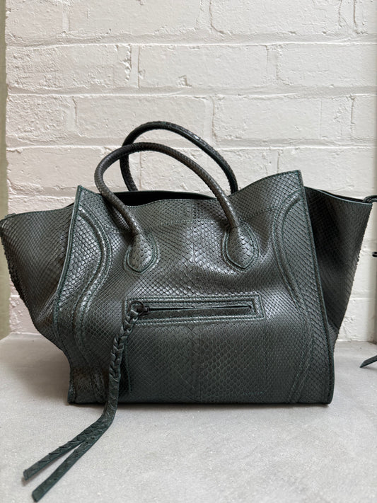 Celine Phantom Luggage in Green Python