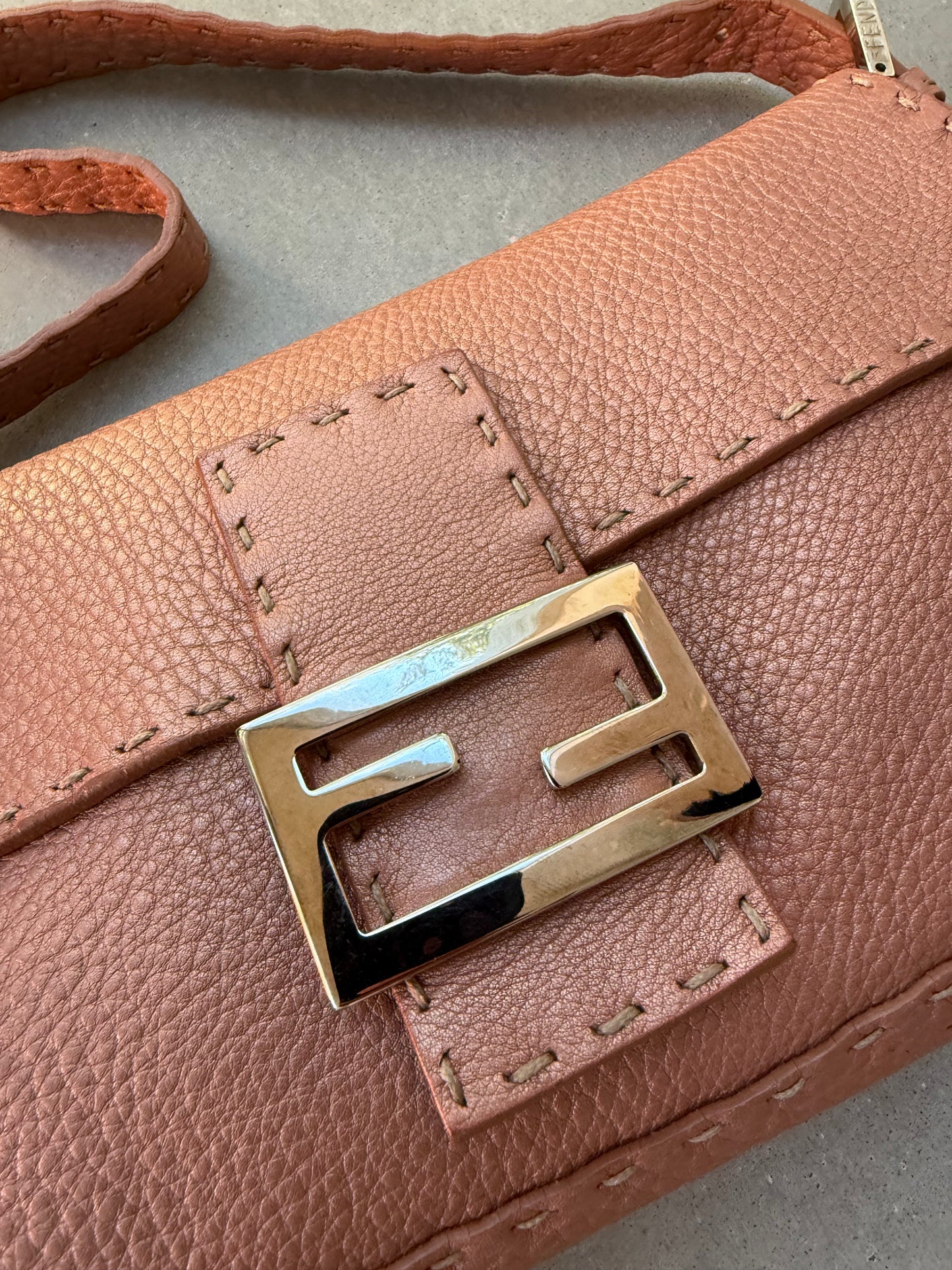 Fendi Selleria Baguette in Metallic Rose