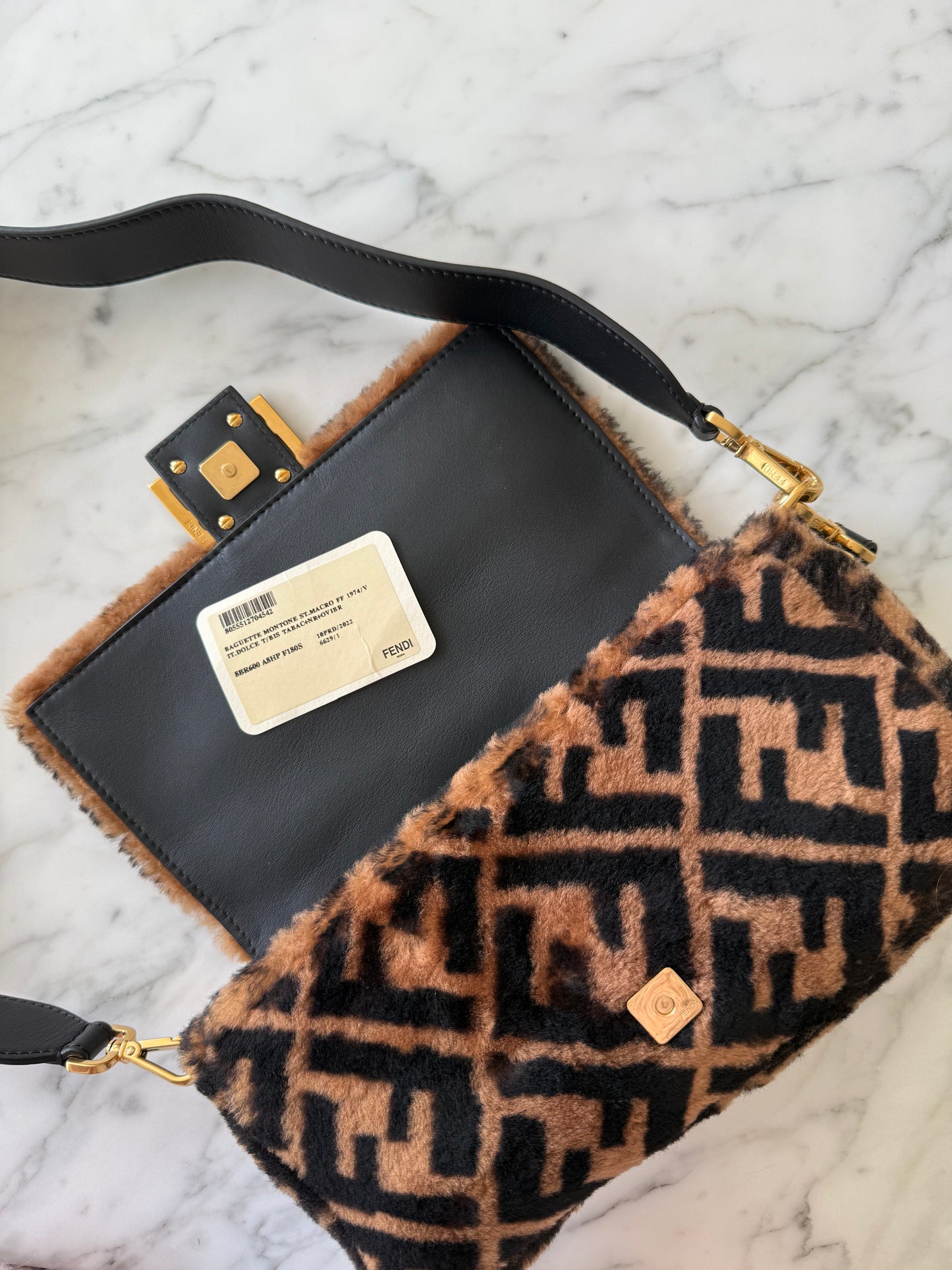 Fendi Zucca Shearling Fur Baguette